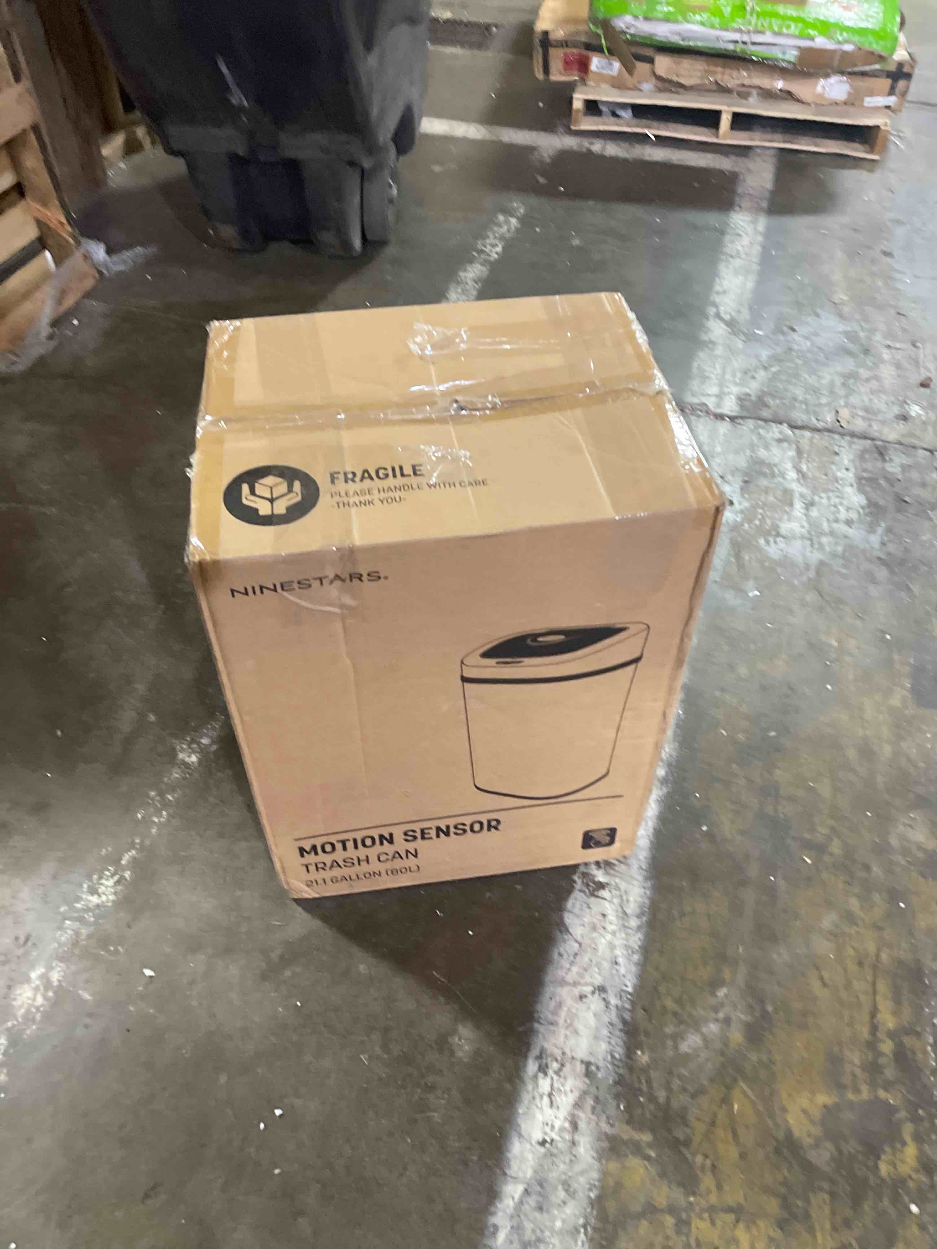 Condition photo showing New/Like New for ninestars 21 gallons automatic large kitchen trash can with lid, motion sensor trash can for kitchen, livingroom, office, 80 liter x large touchless stainless steel garbage bin (rectangular) 21 gallon rectangular silver