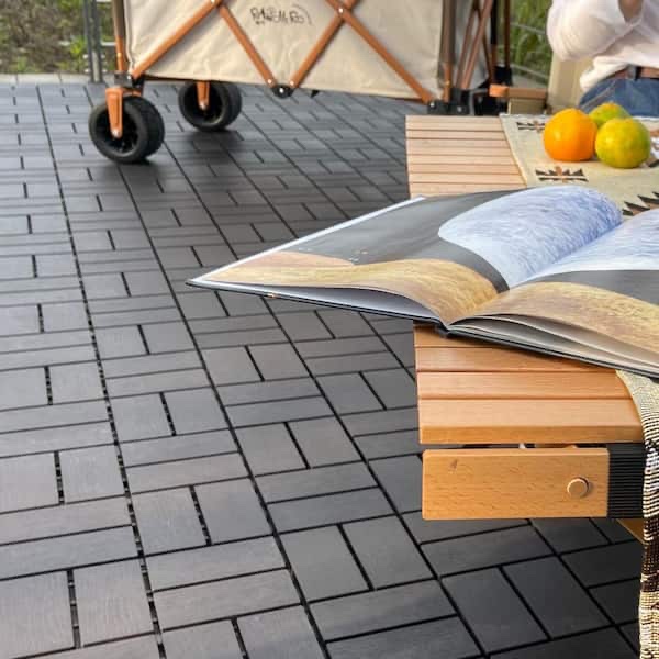 12 in. w x12 in.l outdoor courtyard pattern square plastic pvc interlocking flooring deck tiles(pack of 44 tiles)in gray