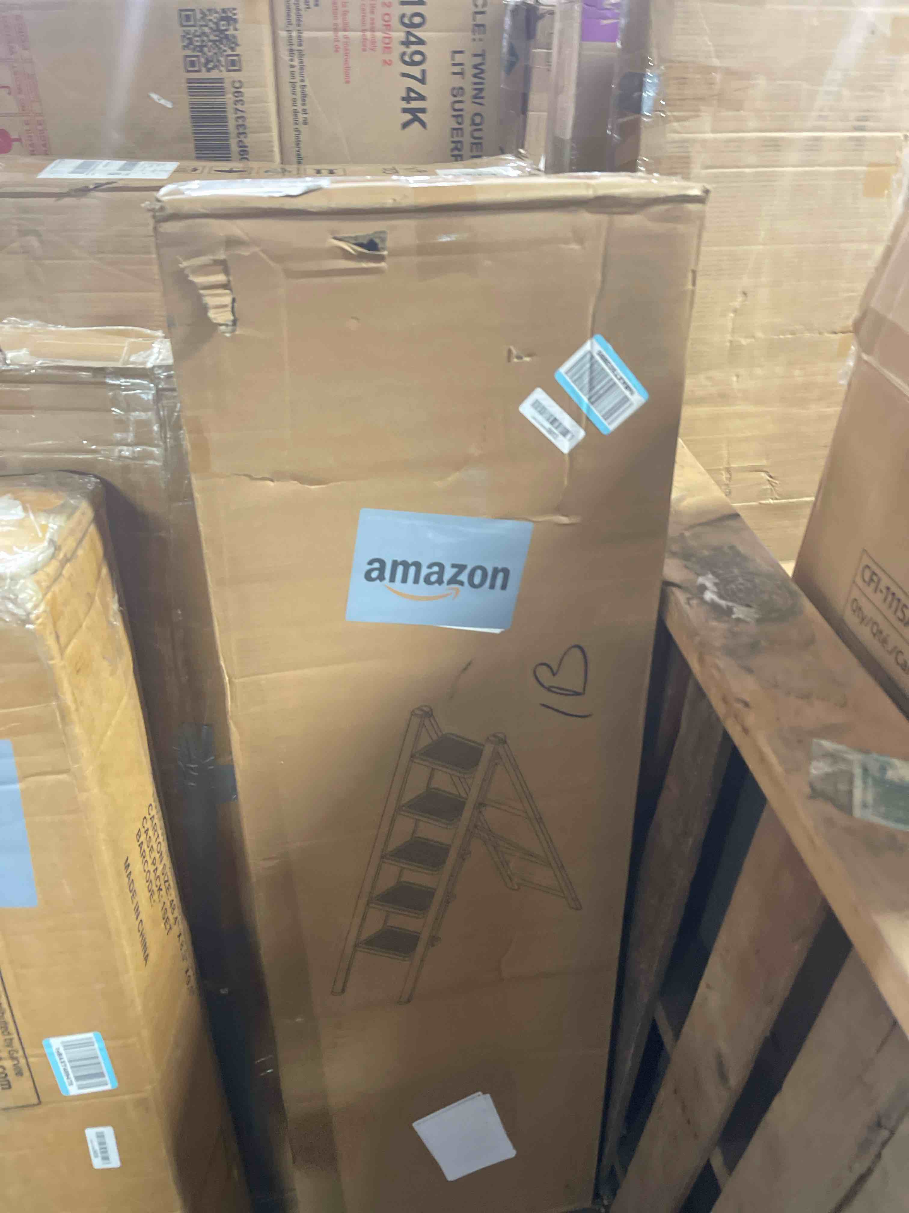 Condition photo showing New/Like New for 5-step folding ladder for home use, heavy-duty step ladder with anti-slip wide steps, portable foldable ladder, 330 lbs load capacity black 5 step ladder