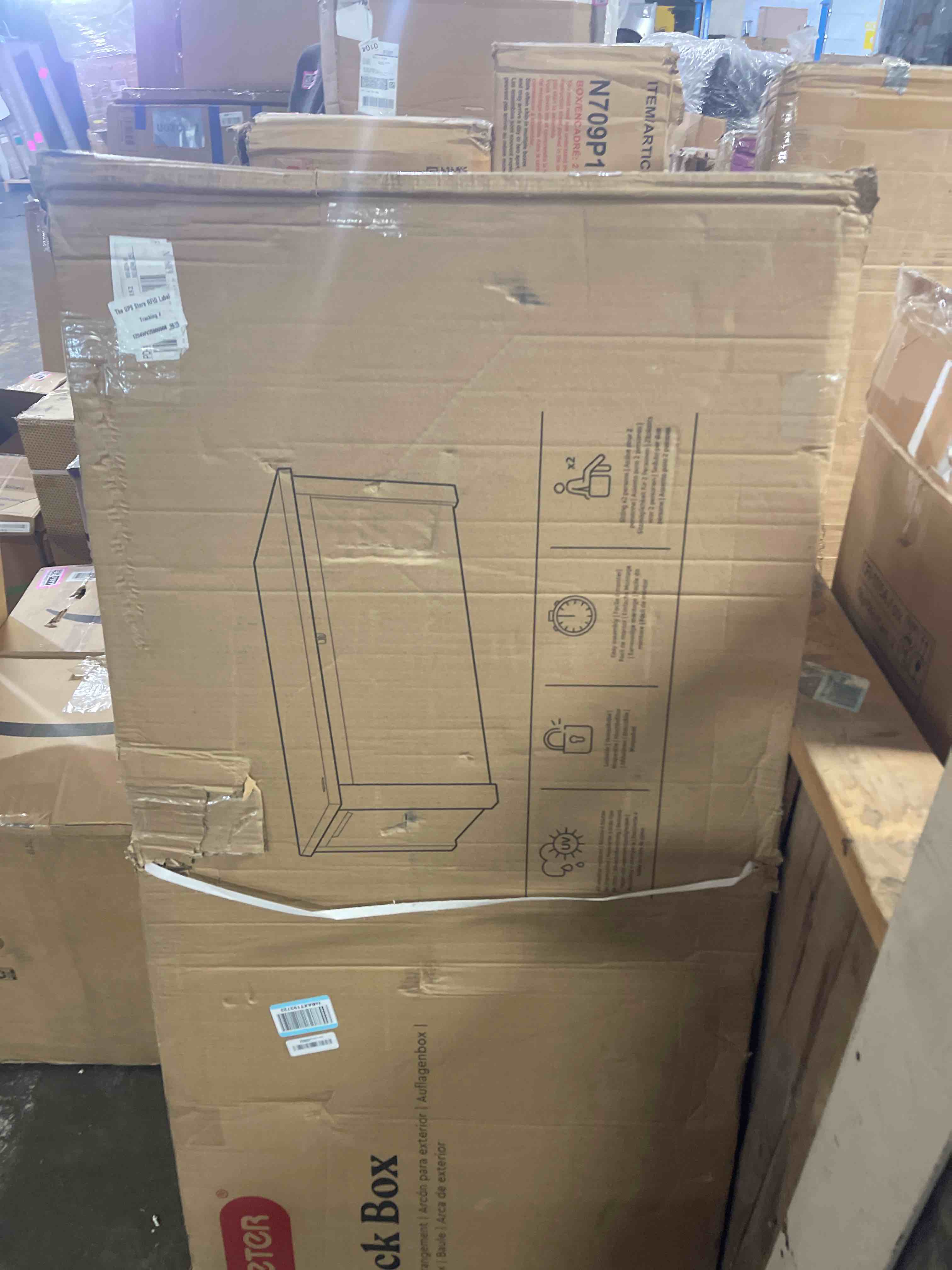 Condition photo showing New/Like New for keter 150 gallon resin large deck box organization and storage box for patio, outdoor cushions, garden tools, brown
