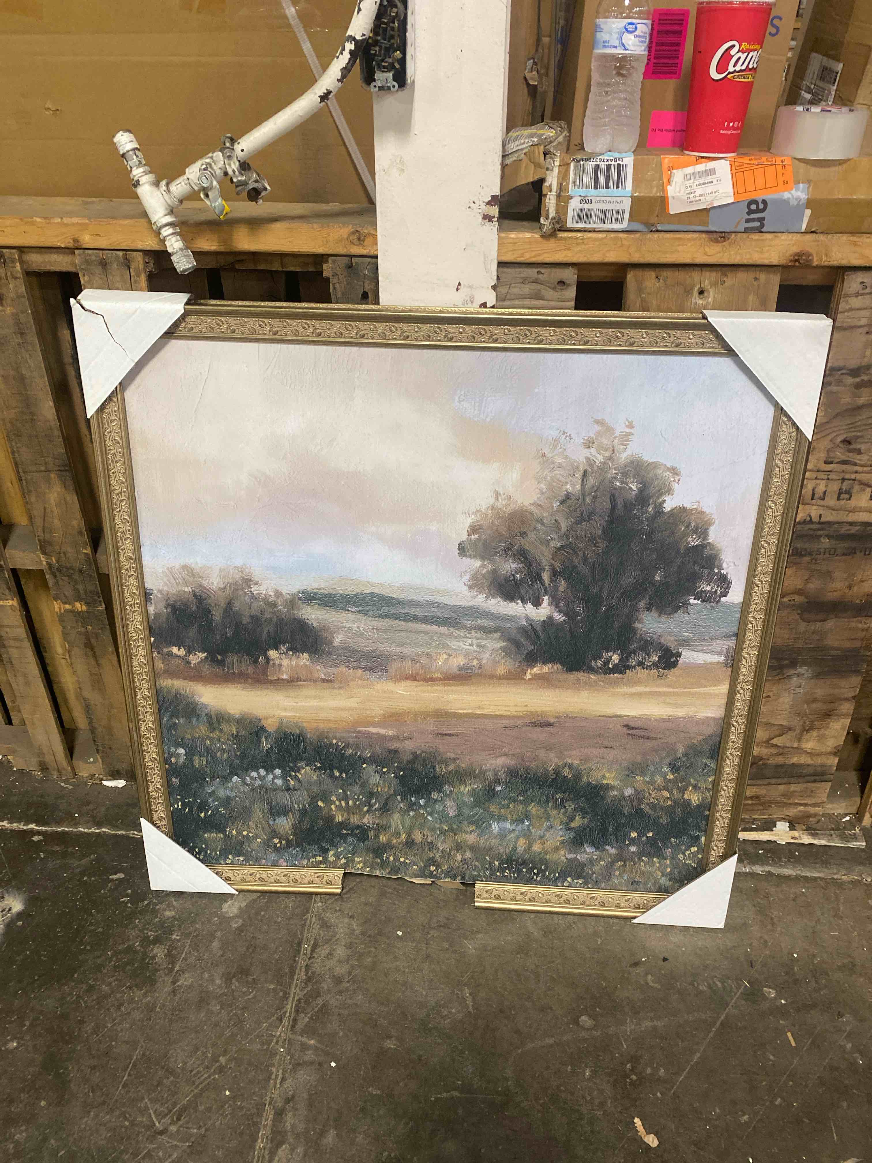 Condition photo showing As Is for stupell industries 'vast country terrain'| floating frame canvas art | stupell industries | gold, 18 x 18 inches, easy to hang and sturdy, made in usa, by cloverfield & co.
