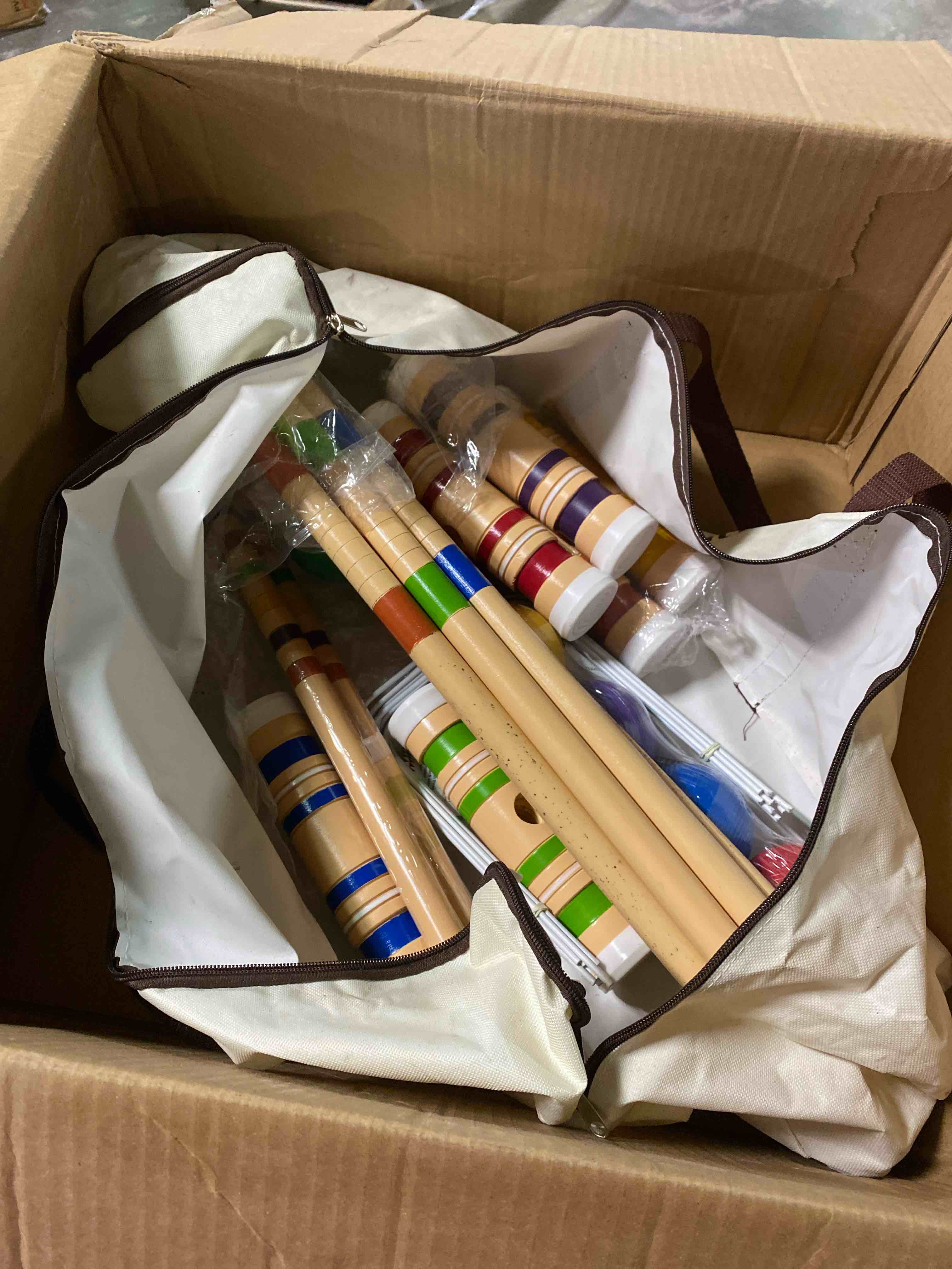 Condition photo showing New/Like New for ropoda six-player croquet set with wooden mallets, colored balls, sturdy carrying bag for adults &kids, perfect for lawn,backyard,park and more 28"-standard