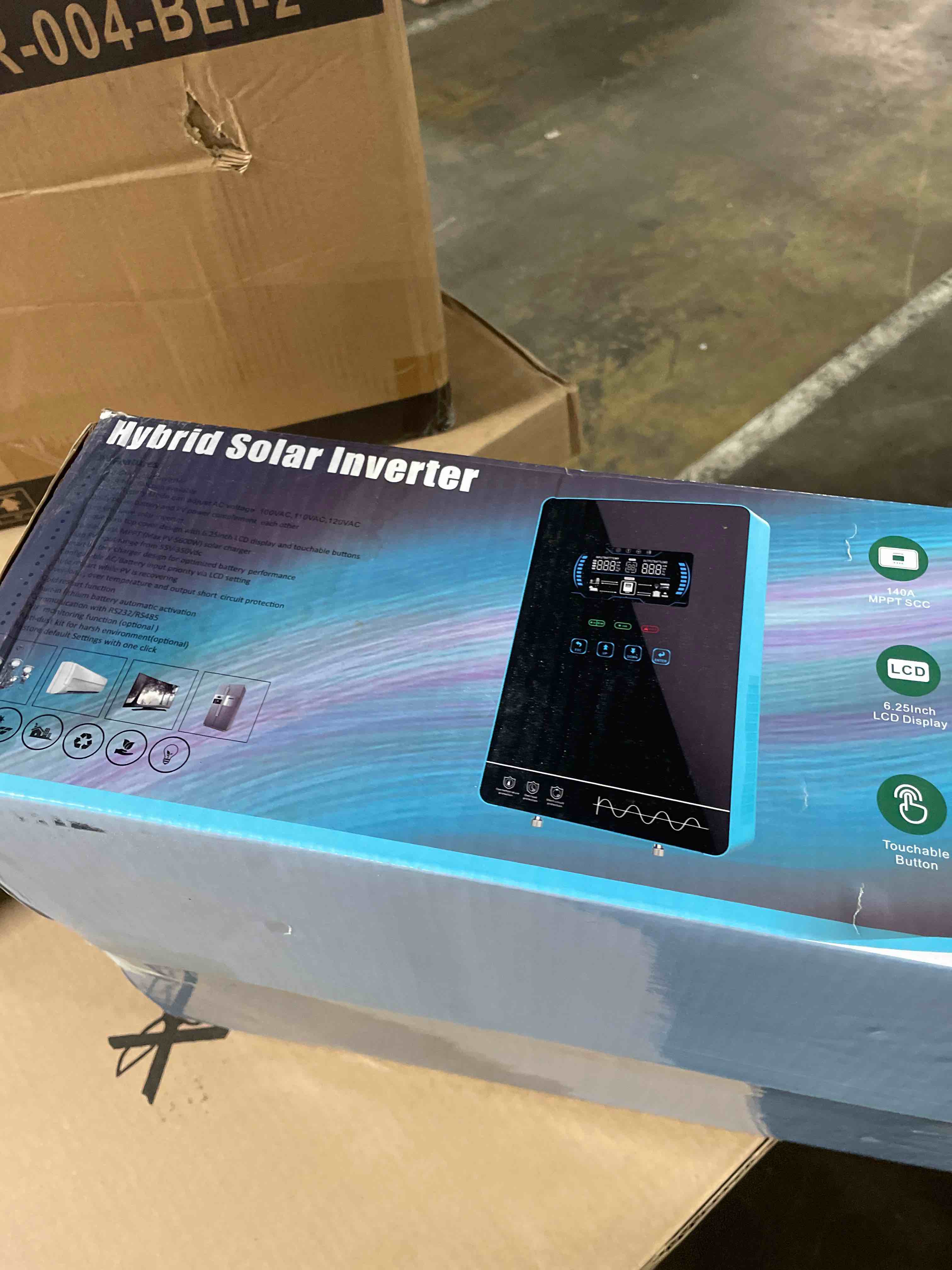 Condition photo showing As Is for powland 4000w hybrid solar inverter | 24v dc to 120v ac pure sine wave | lcd display with glass top | 140a mppt charge controller | battery-less & lithium/agm battery compatible (used)