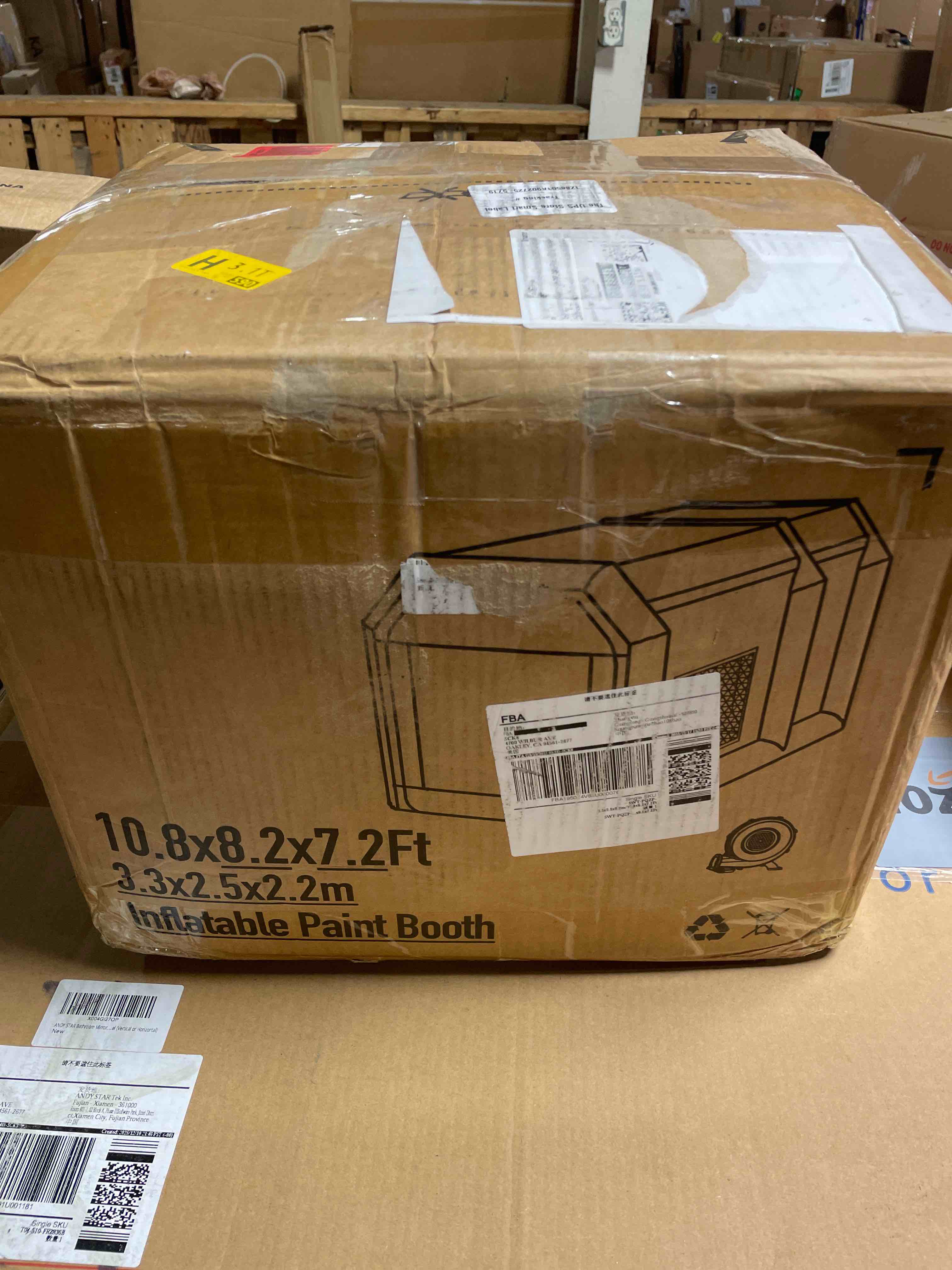 Condition photo showing New/Like New for ozis 10.8x8.2x7.2ft inflatable paint booth with blower and air filter system portable paint spray booth for diy painting car truck motorcycle garage furniture parts paint renovation