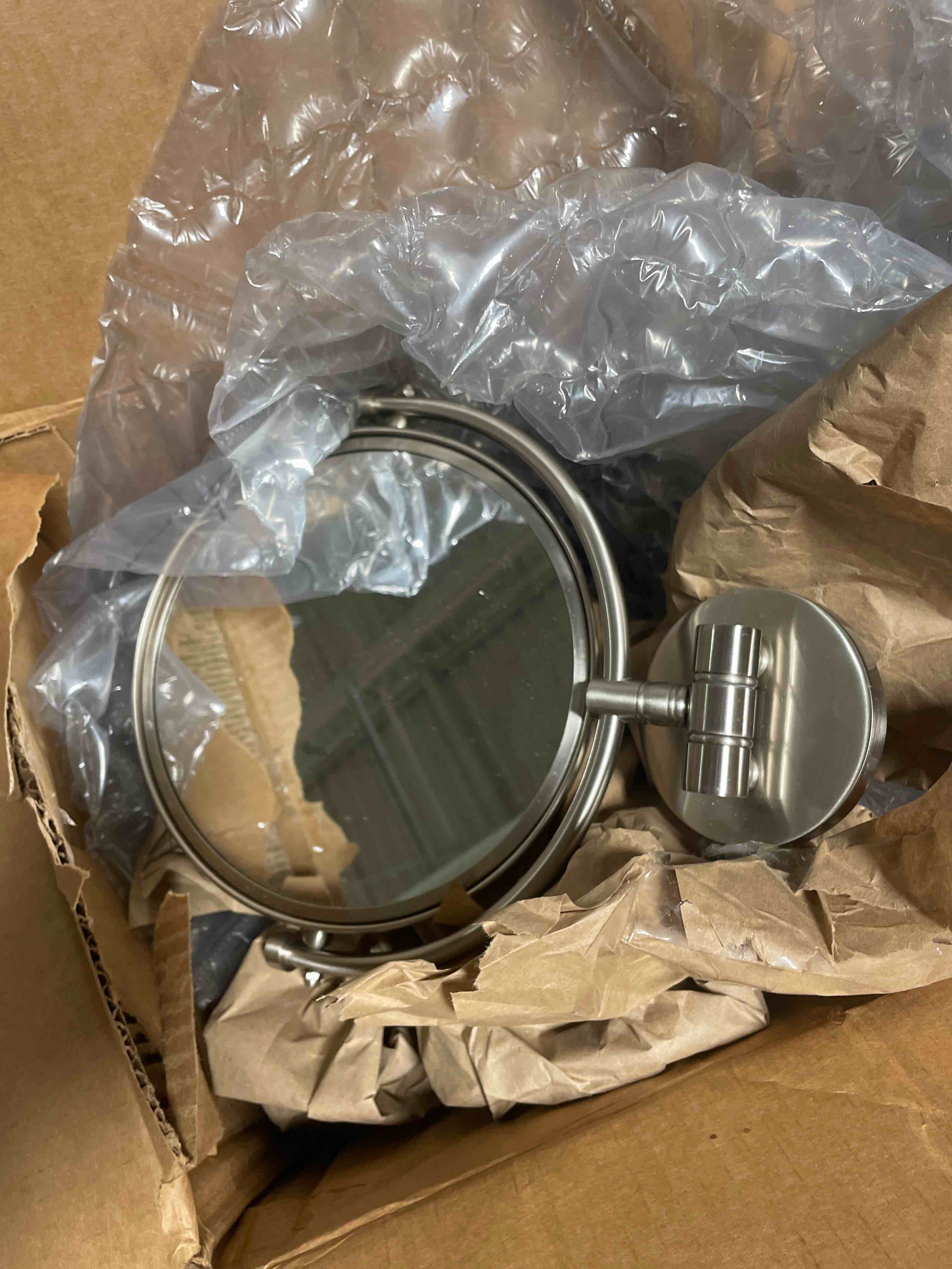 Condition photo showing New/Like New for wall mounted makeup mirror - 1x/10x magnifying mirror double sided, 8 inch extendable bathroom mirror, nickel finish