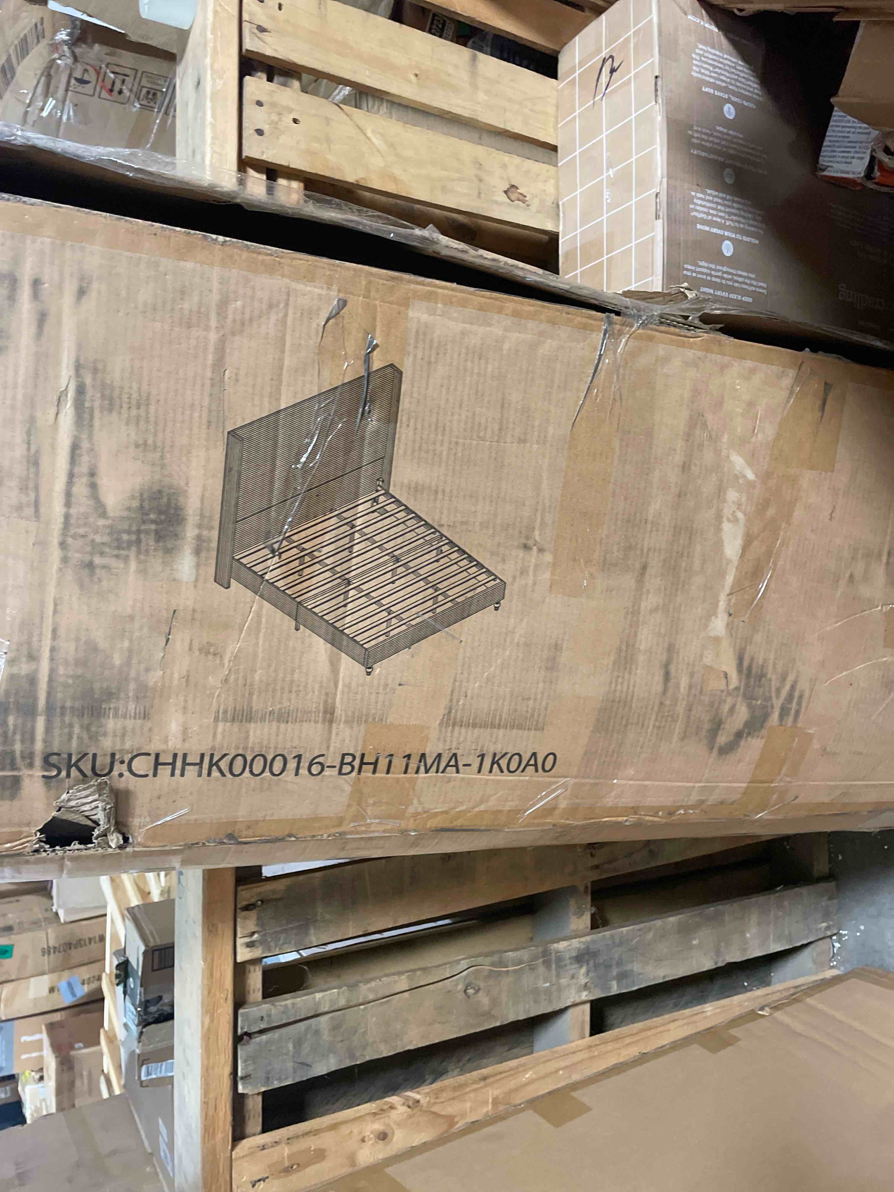 Condition photo showing Good Condition for bestier king size bed frame with headboard led lighting,upholstered,beige | easy assembly,led lighting headboard,no squeaks,vertical channel corduroy upholstered,wood slats support,no box spring needed