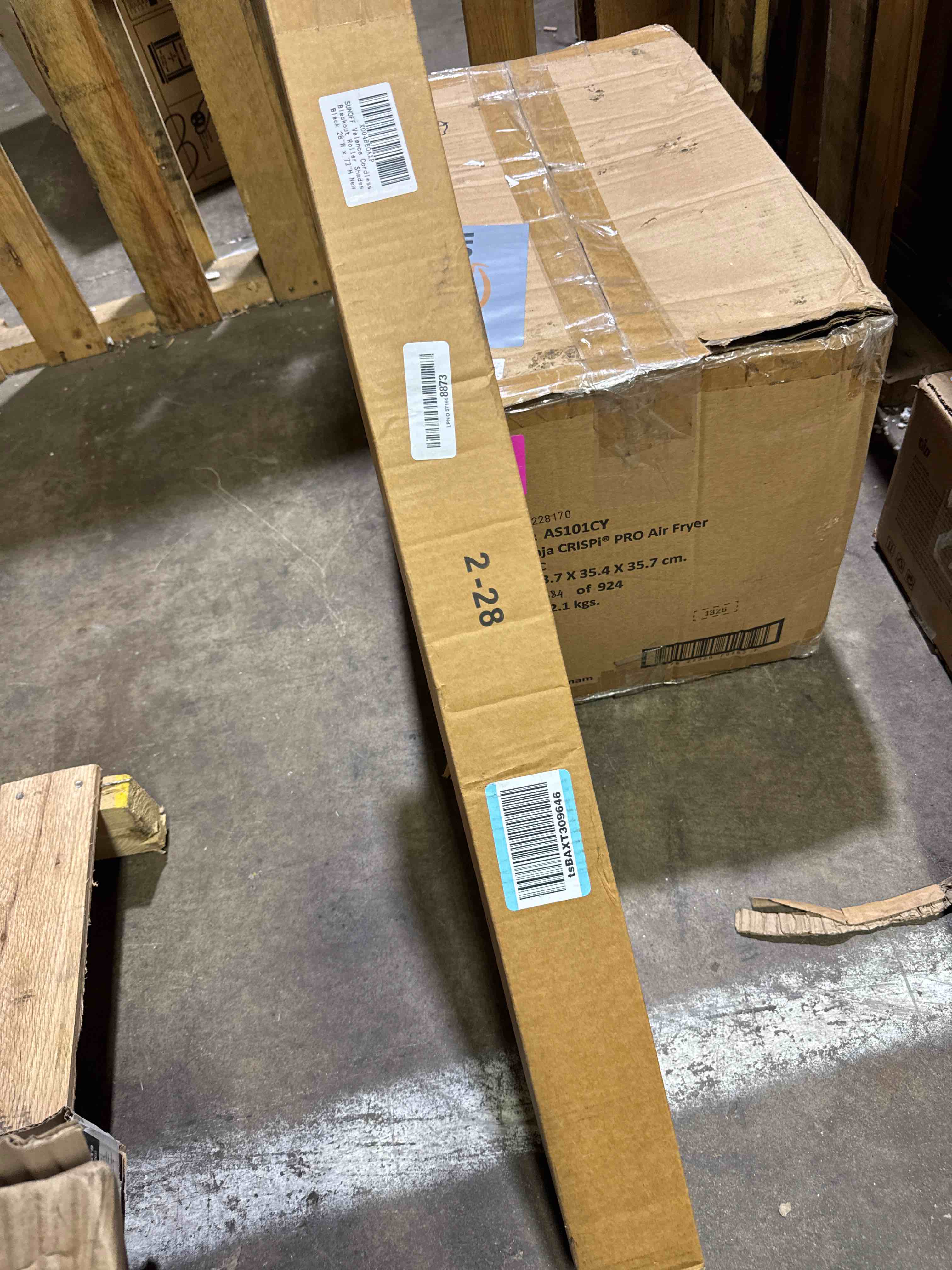 Condition photo showing New/Like New for aosky blackout roller shades cordless blinds for windows, free-stop shades with valance, thermal insulated fabric, uv protection, natural woven blinds for home and office (34" w x 72" h, black) black 34"w x 72"h