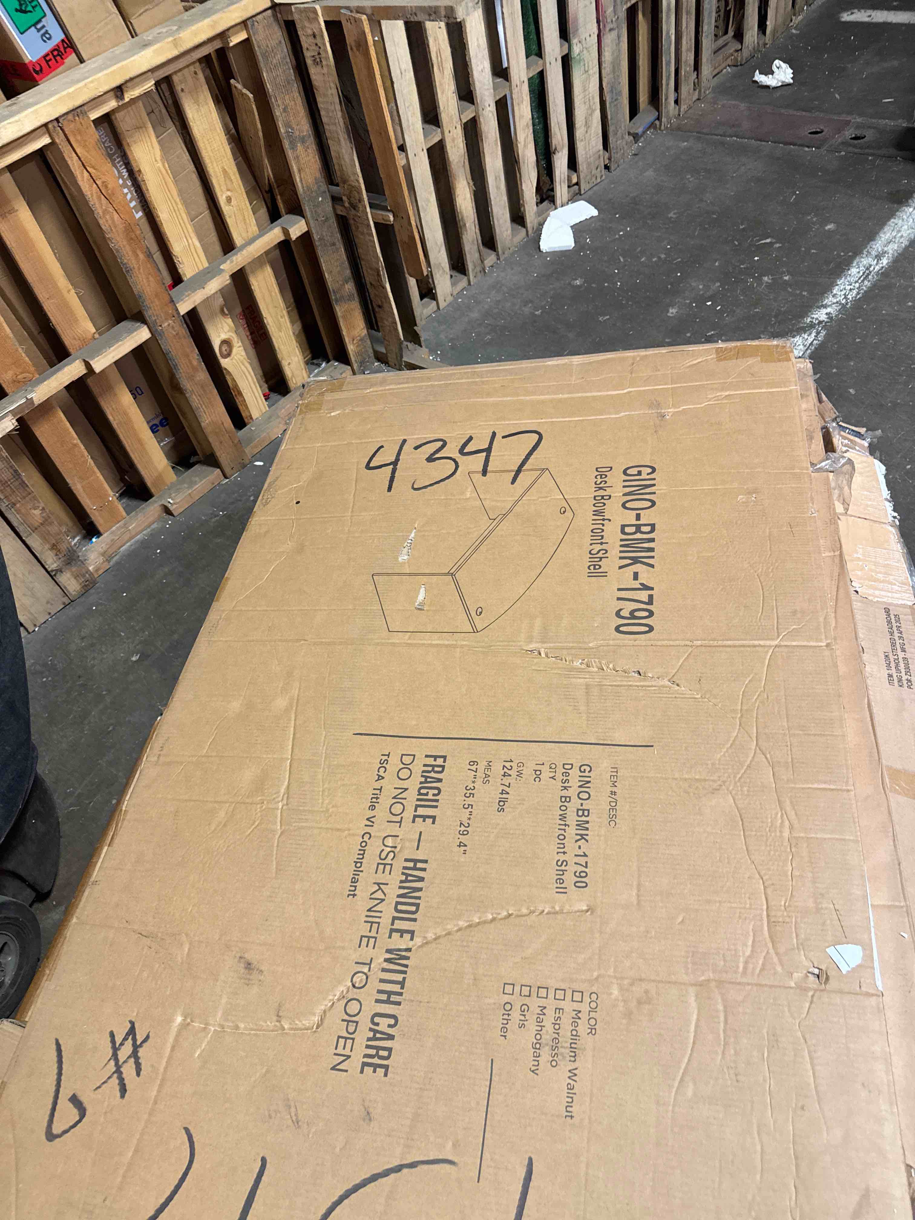 Condition photo showing New/Like New for lorell bow front desk shell, 72 by 36 by 29-1/2-inch, mahogany