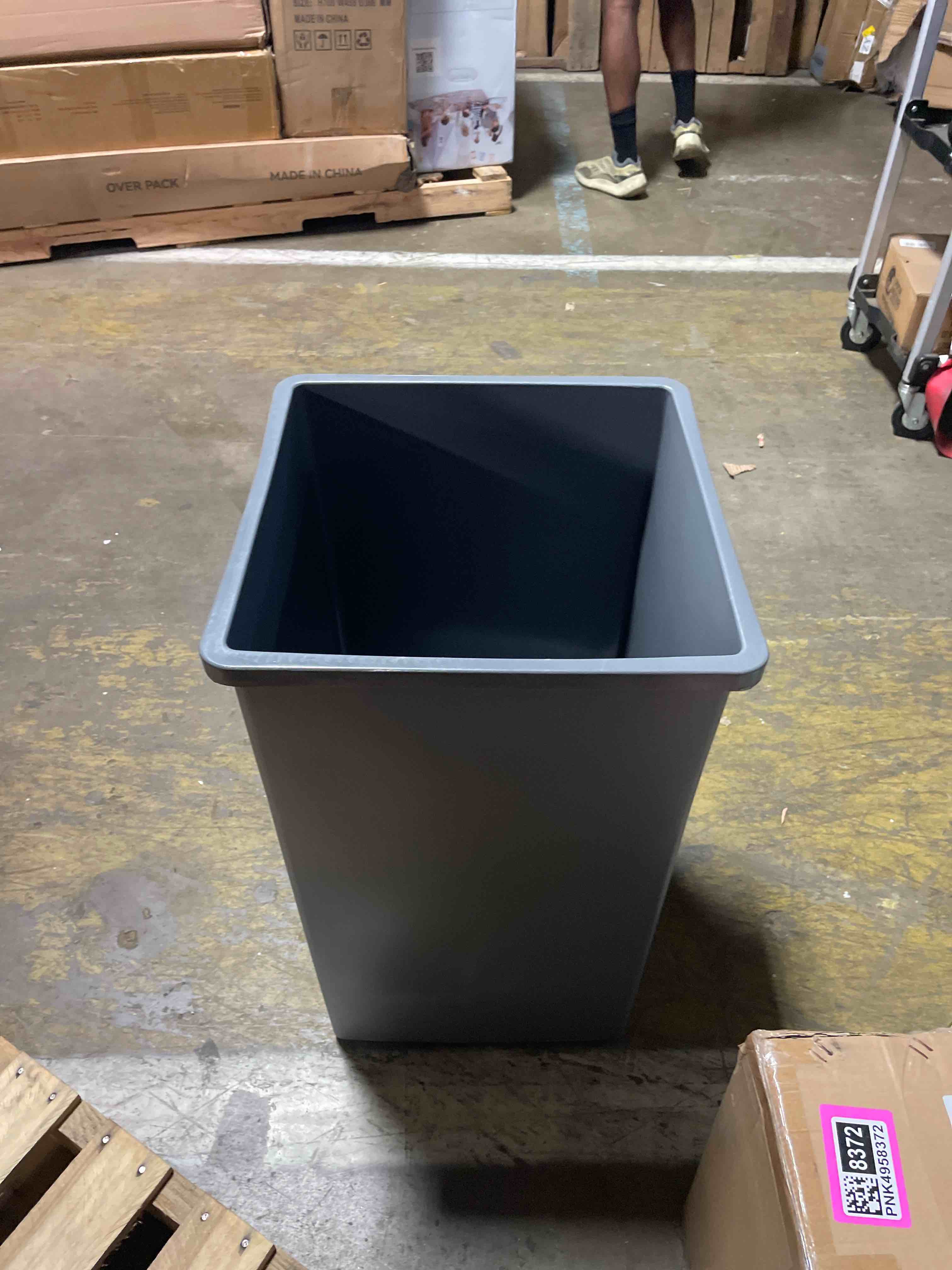 Condition photo showing New/Like New for (2)25 gallon gray square trash can, plastic, commercial use