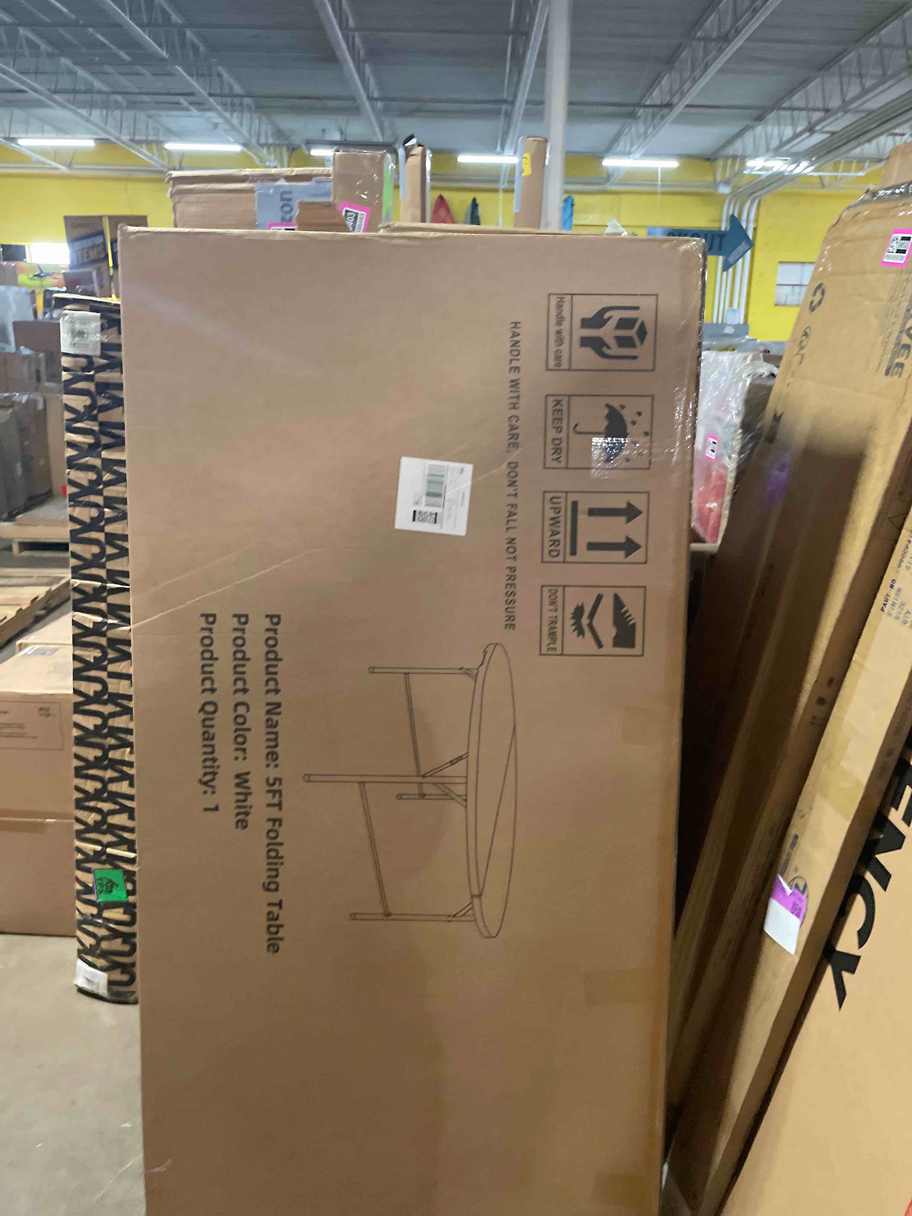 Condition photo showing New/Like New for fivenl 5 ft round folding tables white foldable table, fold-in-half with carrying handle portable plastic table for party, dining, wedding, camping, picnic, indoor outdoor events