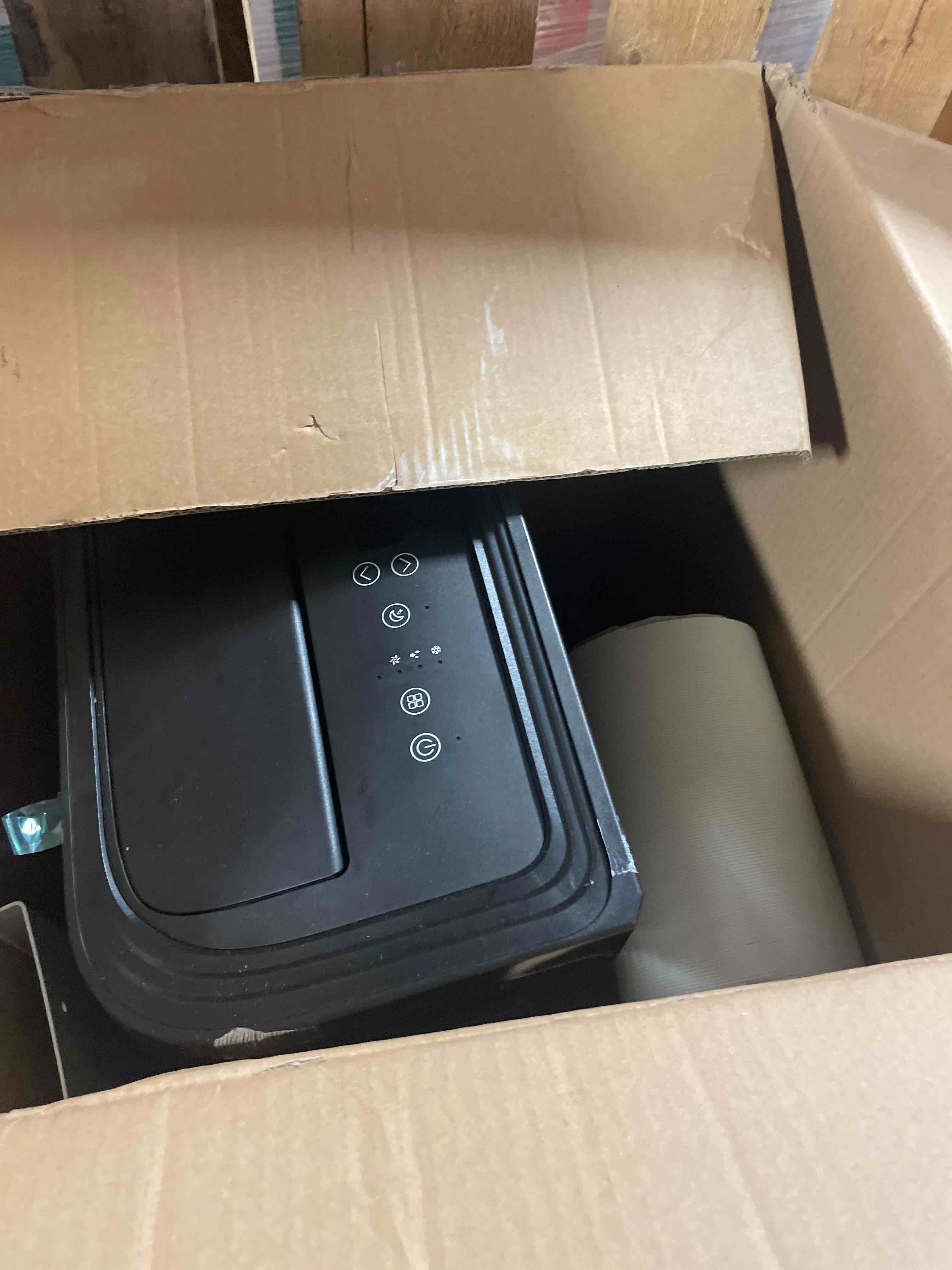 Condition photo showing As Is for serenelife portable air conditioner, 12,000 btu ashrae compact home a/c cooling unit w/dehumidifier & fan modes, energy-saving 7.22 ceer, 380 sq. ft. coverage, w/window mount kit, slpac240w.5, black