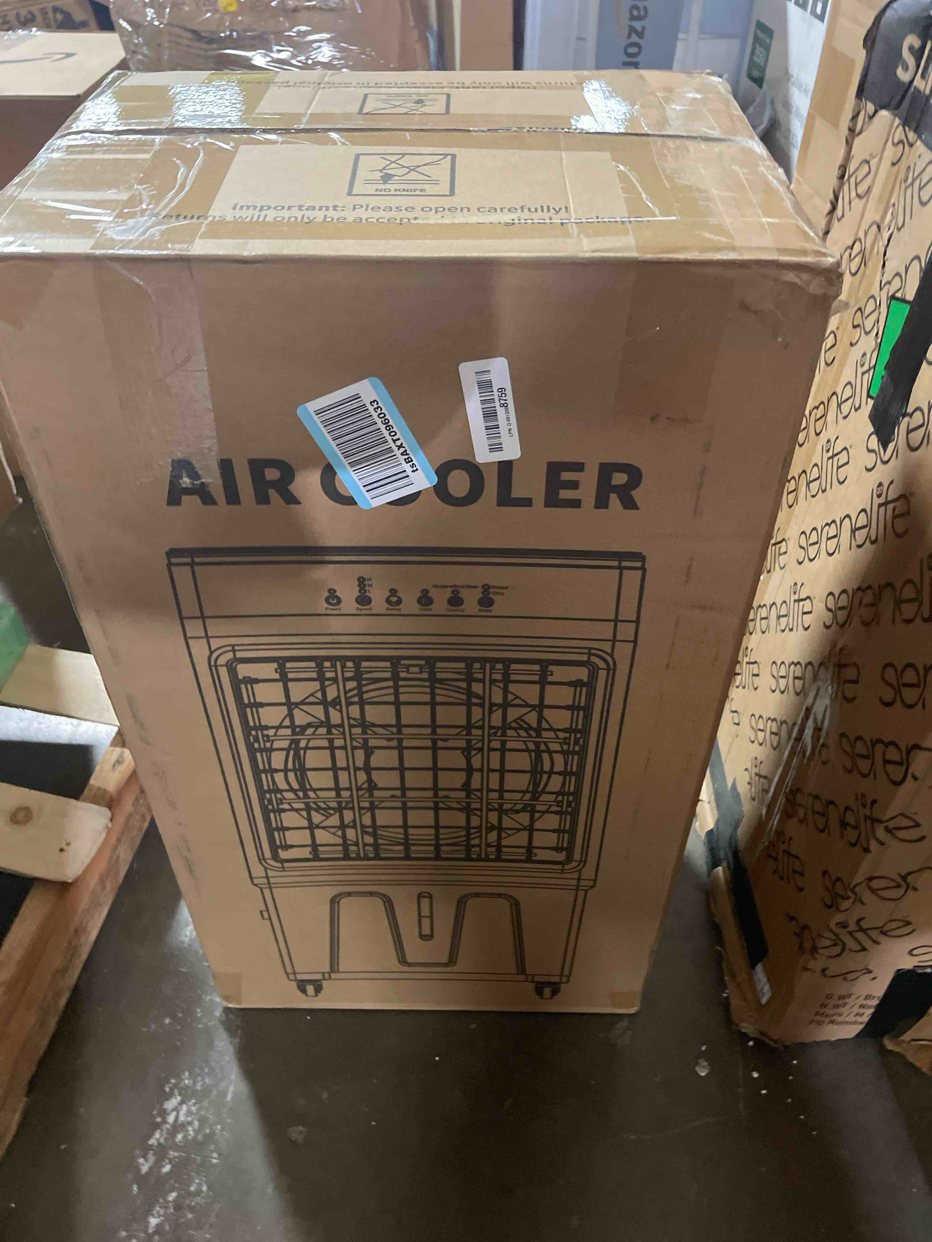Condition photo showing New/Like New for uthfy 1800cfm swamp cooler air conditioner, 3-in-1 evaporative air cooler with 5.3 gal water tank for 24h cooling, 6 ice packs, remote, 120° oscillating, 12h timer, portable ac fan for bedroom