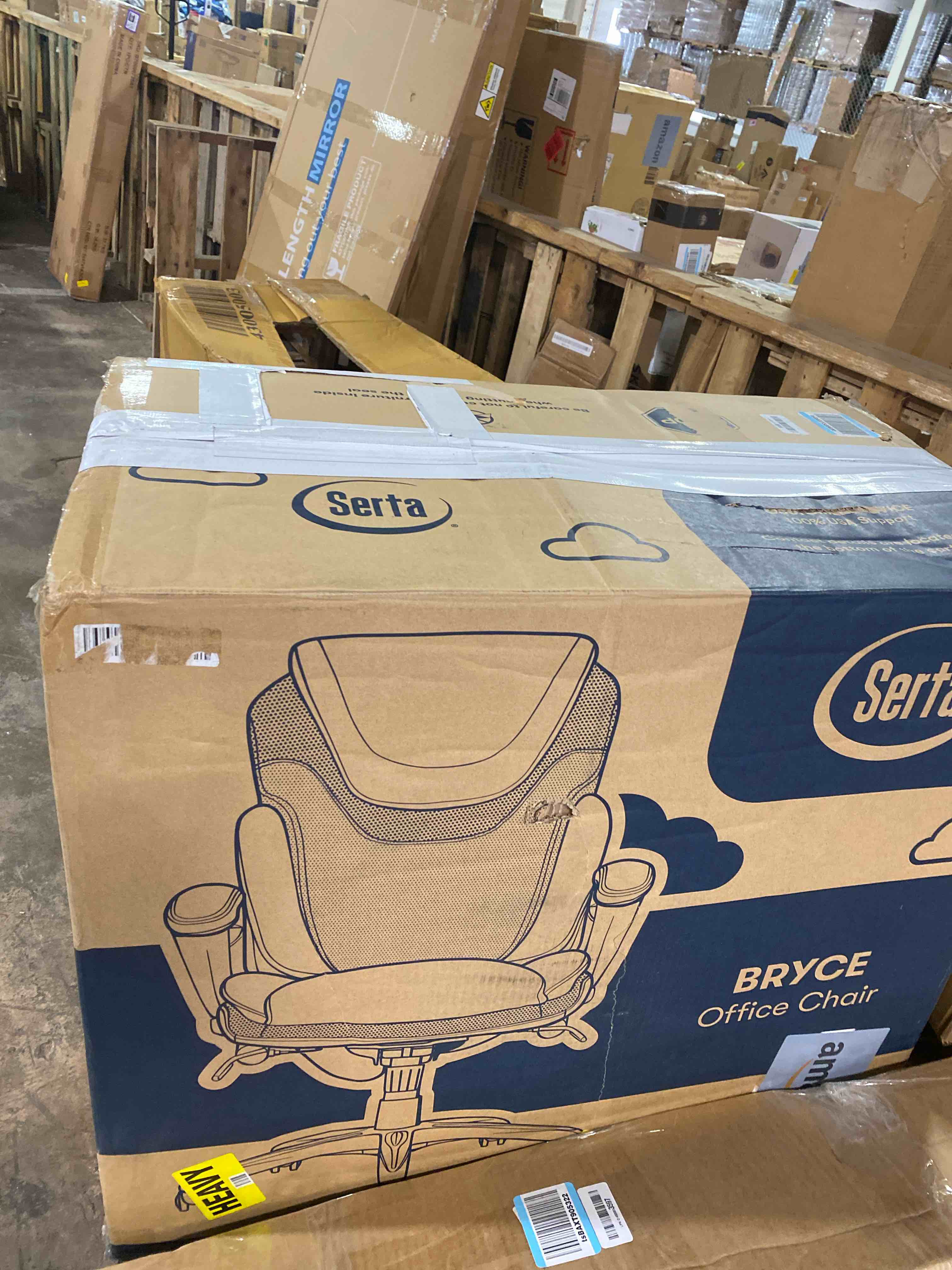 Condition photo showing New/Like New for serta bryce executive office chair - ergonomic computer deskchair with lumbar technology - adjustable height - memory foam body pillows - 360° swivel rolling base - bonded leather - black
