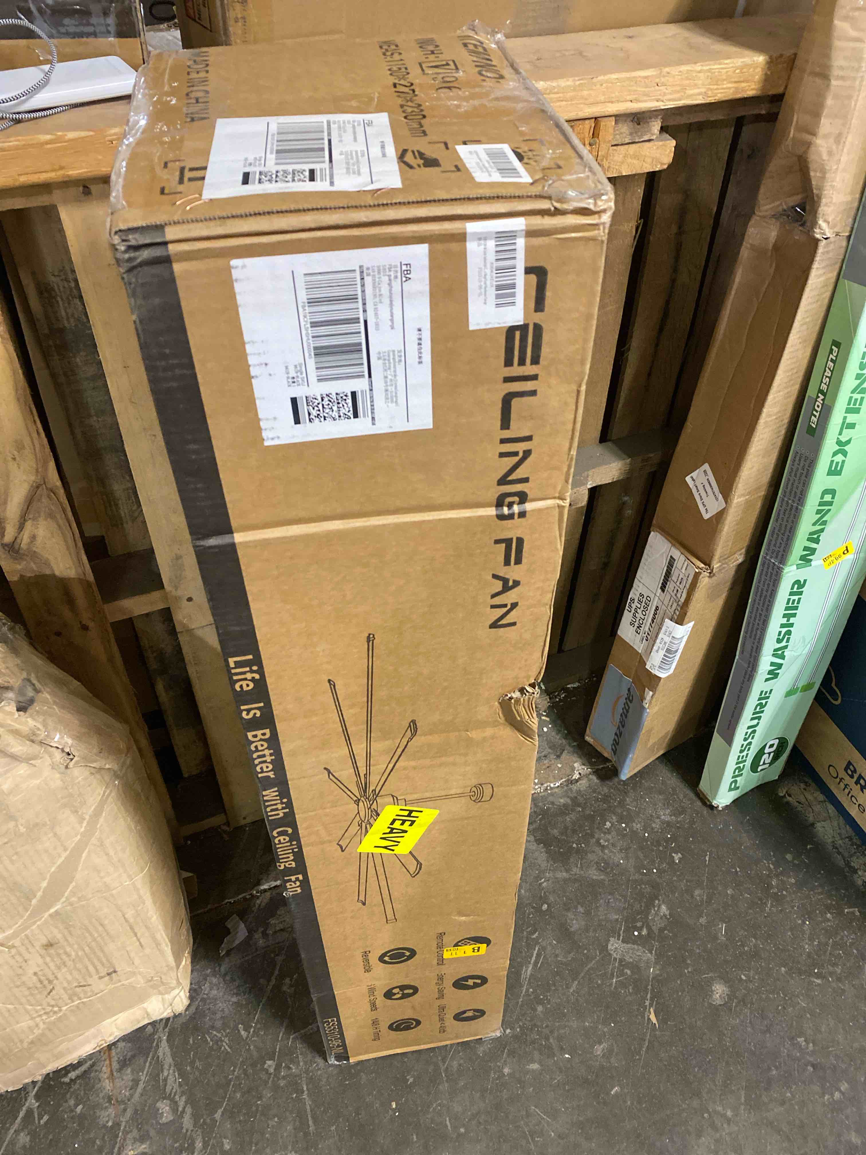 Condition photo showing New/Like New for 96 inch industrial ceiling fan - large ceiling fan with dc motor, 3 downrods, 6-speed remote control, 8 reversible aluminum blades, black commercial ceiling fans for shop/gym/warehouse/garage