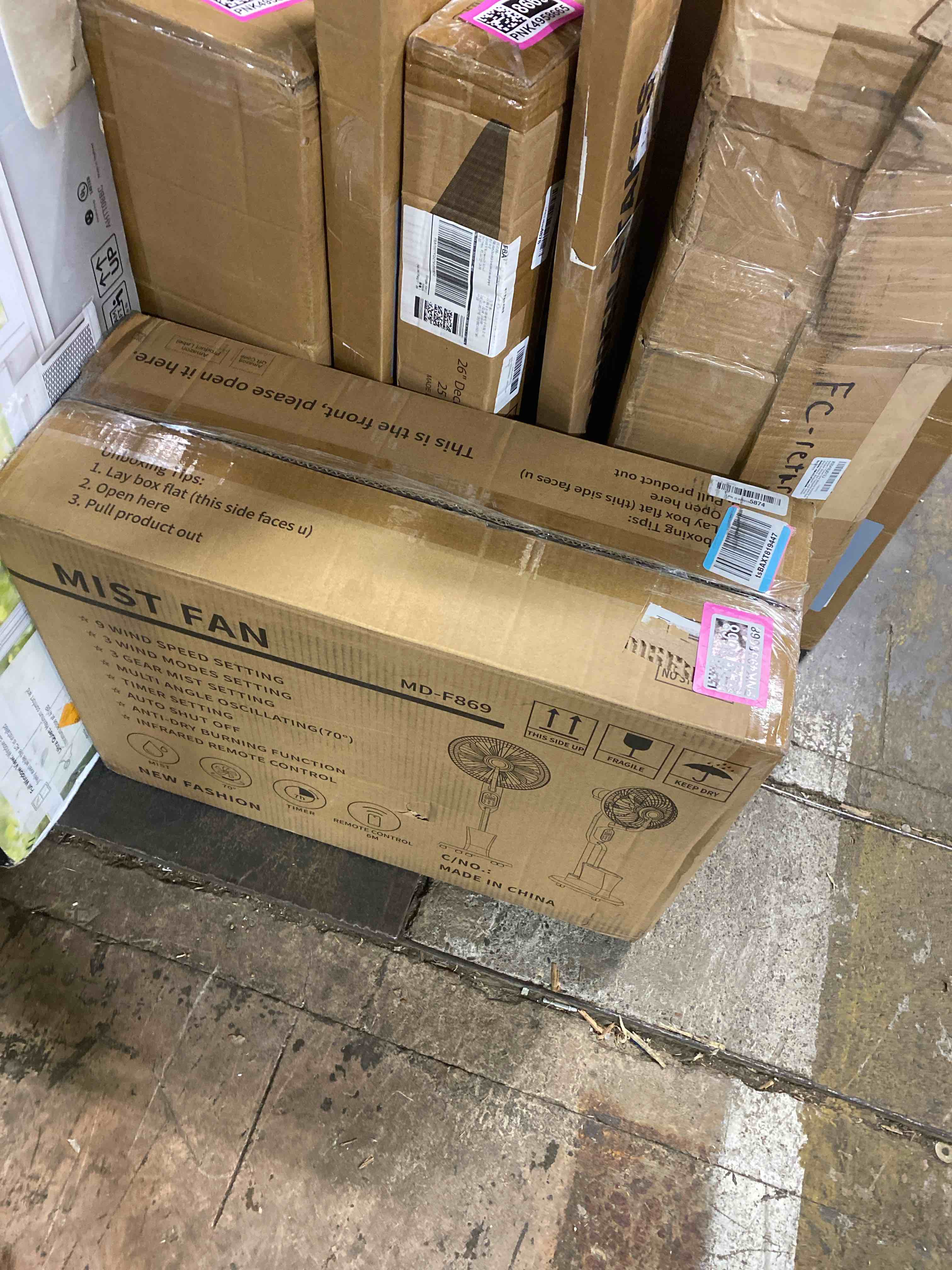 Condition photo showing New/Like New for misting fan, 16'' standing fan 8 blades with humidifier, oscillating fan with 9 speeds 7h timer, fan for bedroom, pedestal fan 2026 model