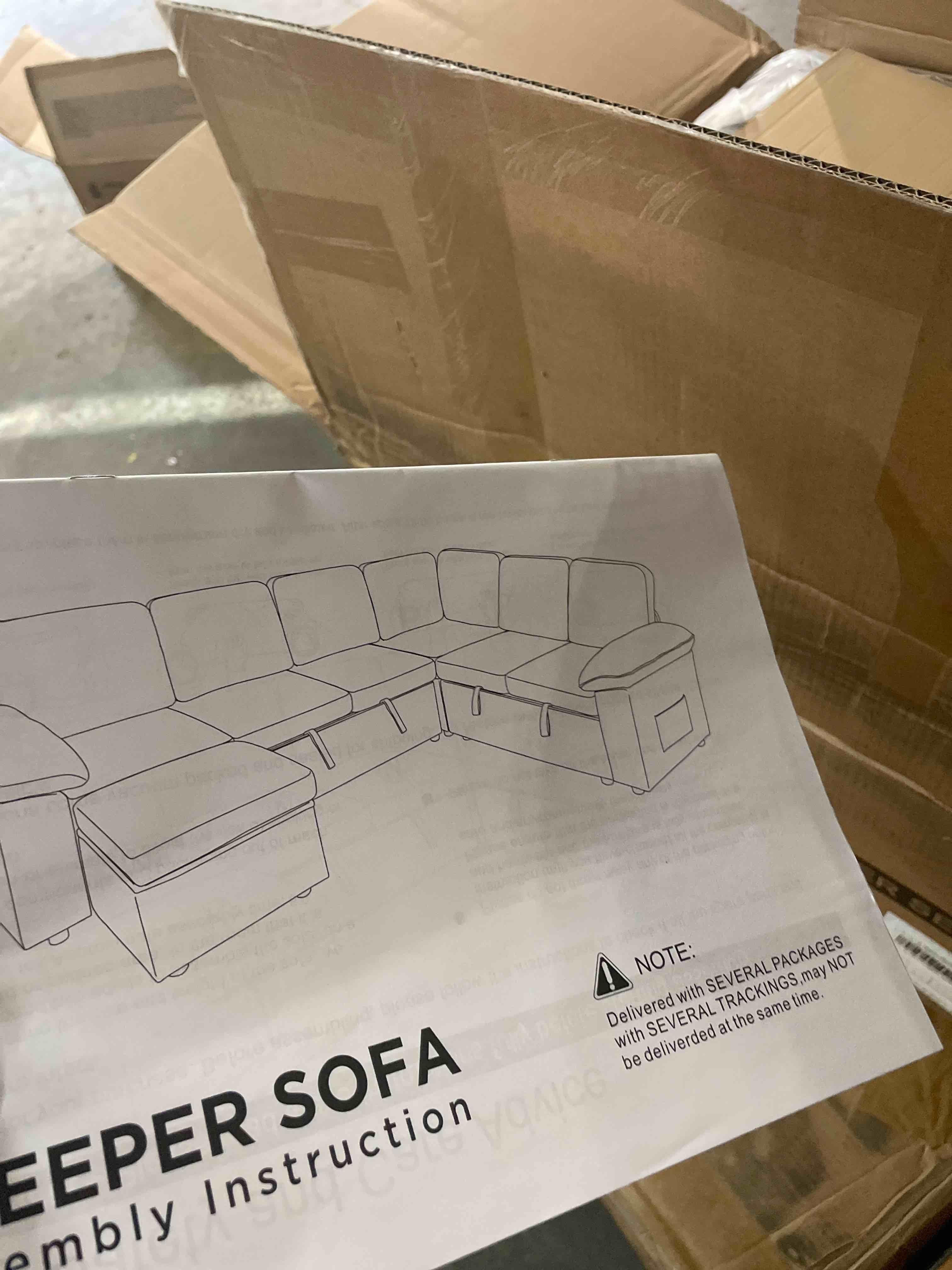 Condition photo showing New/Like New for (corner seat only)83.5" chenille sectional sleeper sofa, pull out couch with storage, gray | 5 seat comfy couches for living room, apartments, or guest spaces; sectionals modular sofa design, comfortable seating.