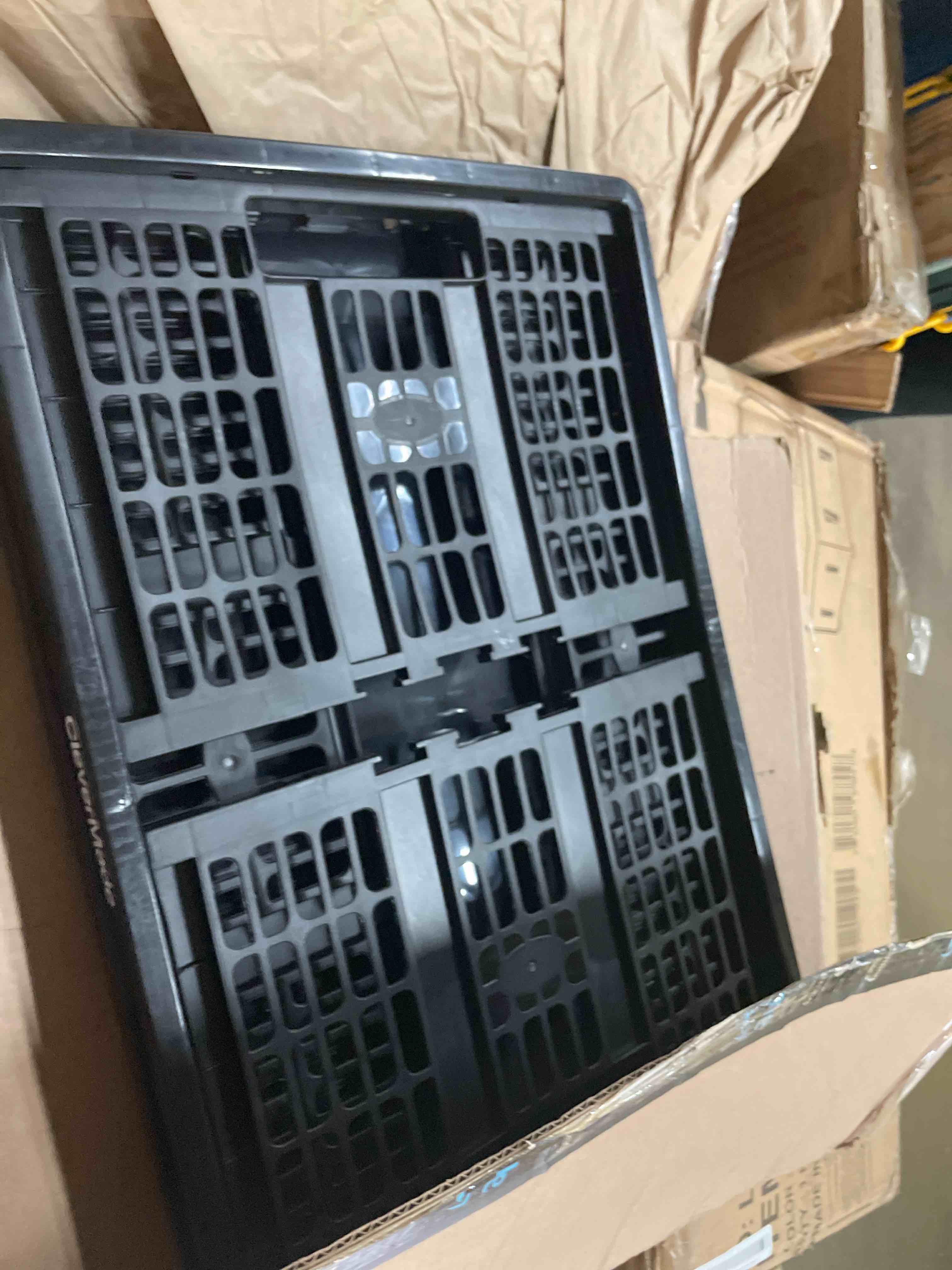 Condition photo showing New/Like New for clevermade collapsible utility crate, stone, 1pk - 32l (8 gal) collapsible storage bins, holds 40lbs per bin - plastic stackable grated wall utility containers, clevercrates baskets