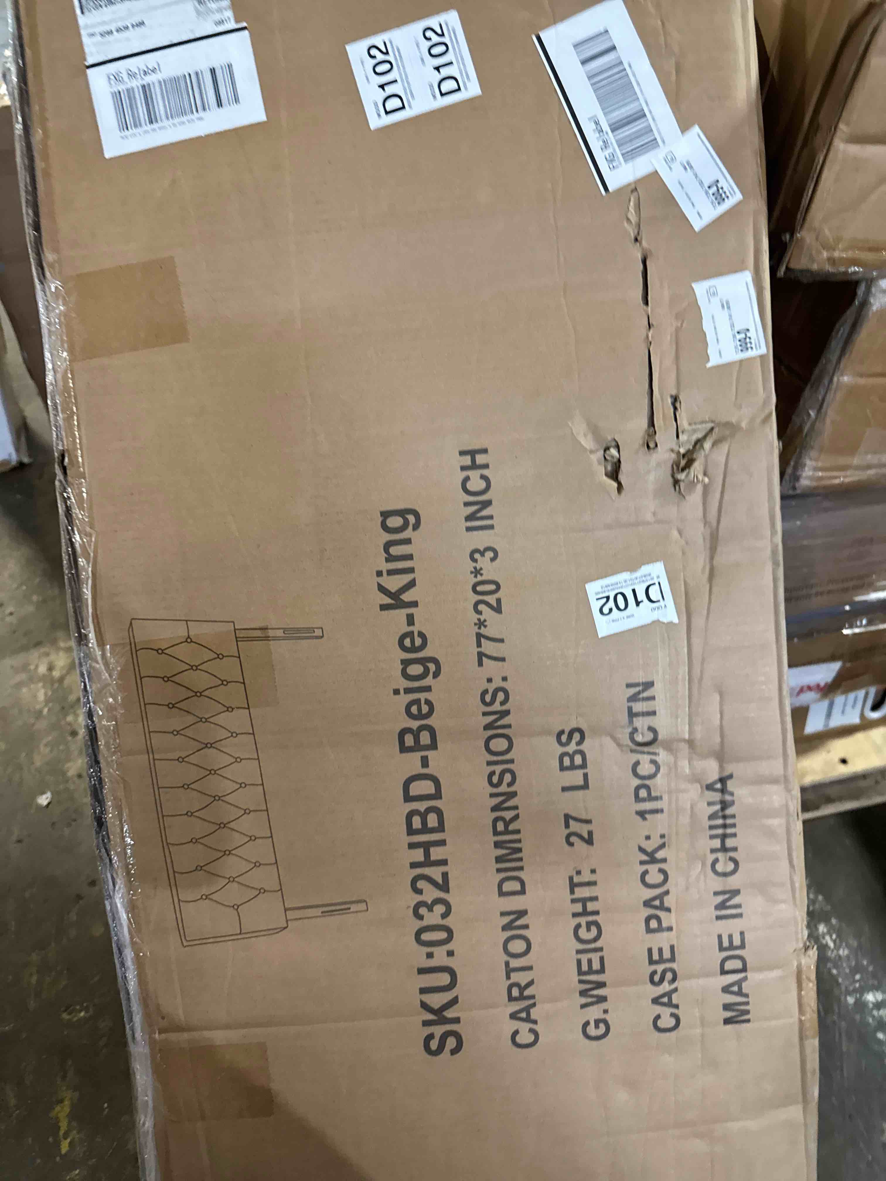 Condition photo showing New/Like New for tufted headboard king size, solid wood adjustable height head board, beige | upholstered king headboard only with durable solid wood legs, adjustable height 37-51 in, fabric button diamond headboards