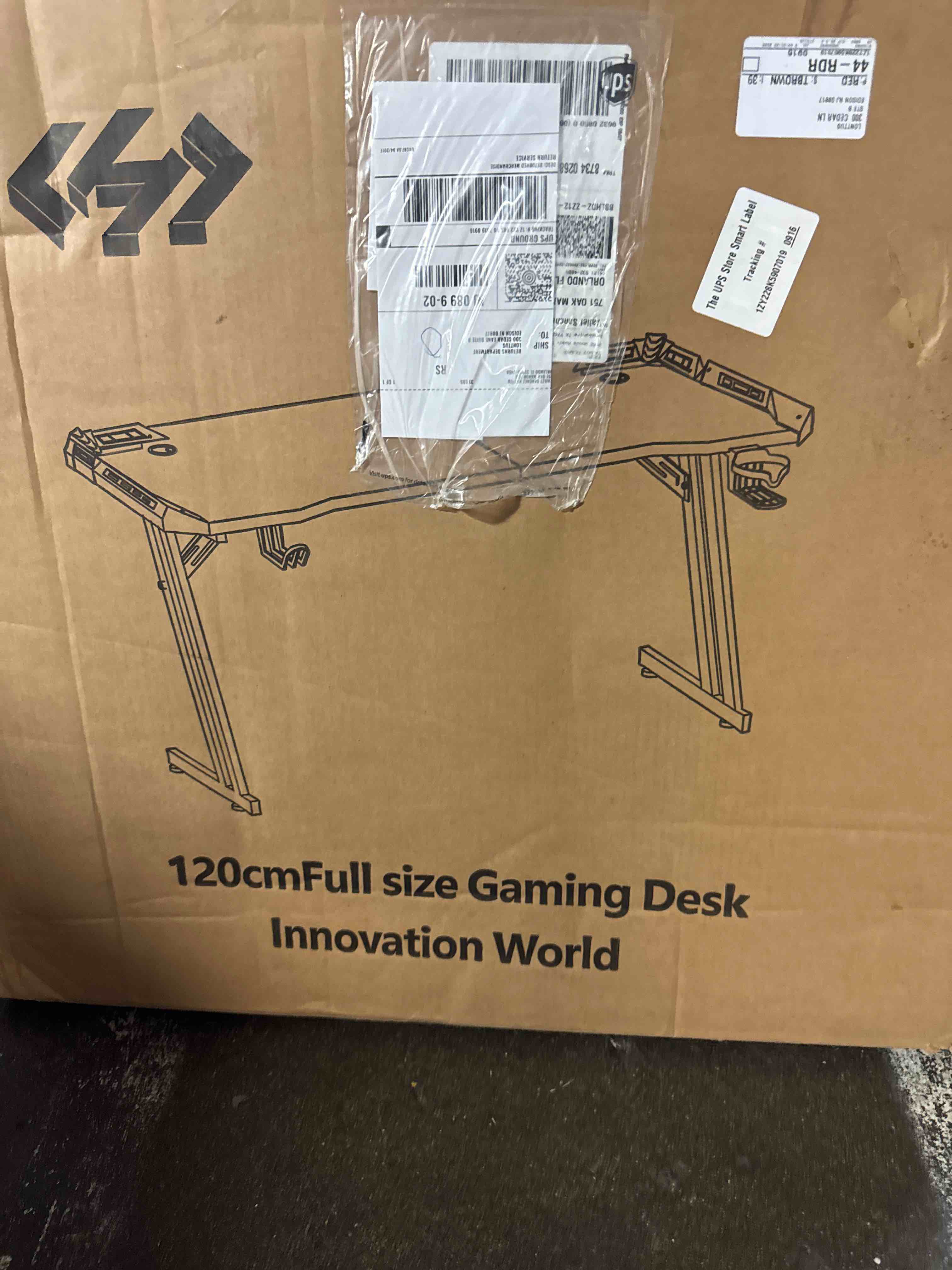Condition photo showing As Is for hldirect 63 inch led gaming desk gamer workstation carbon fibre surface gamer table large ergonomic z shaped computer desk with cup holder & hedphone hook black