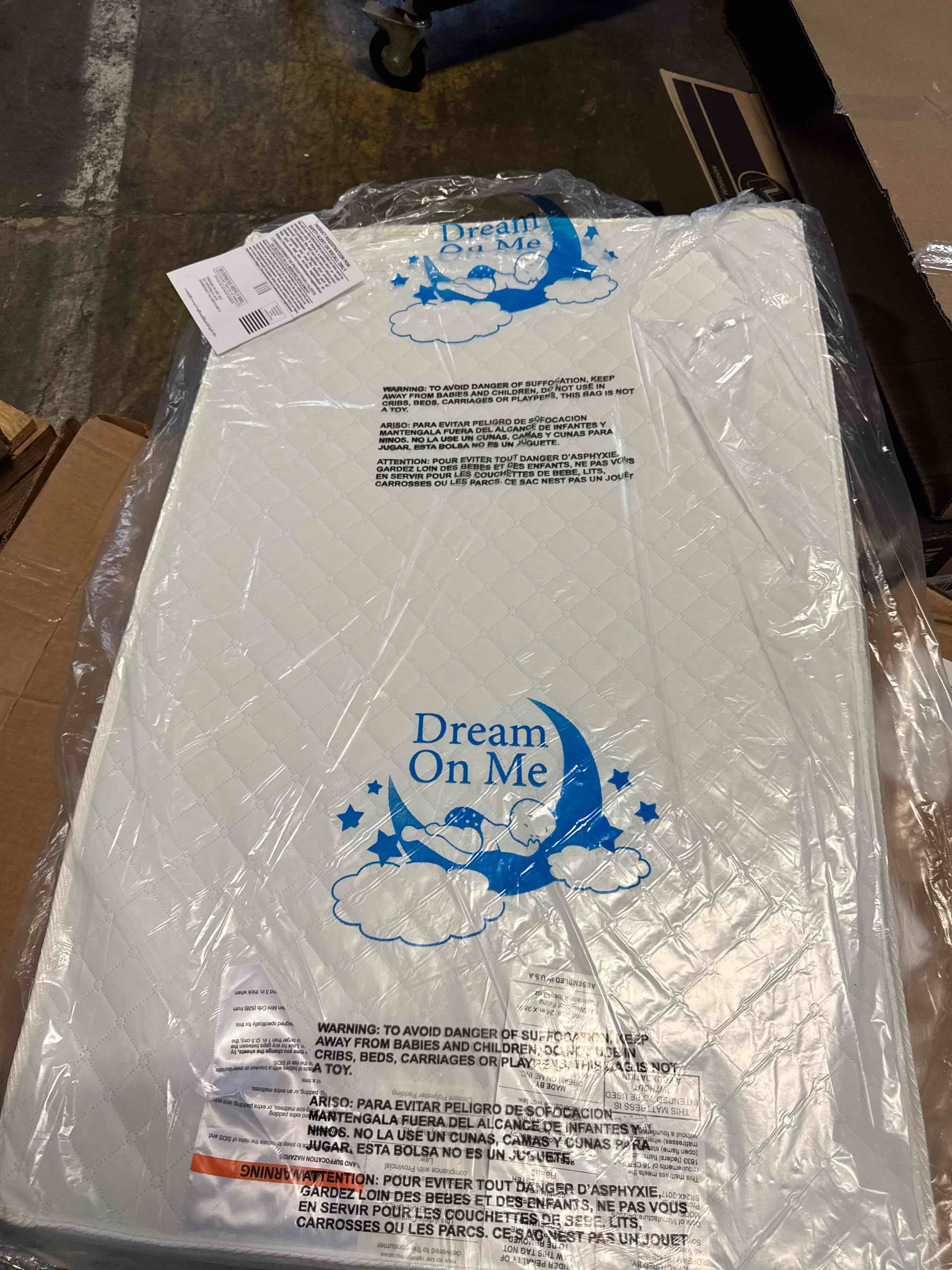 Condition photo showing New/Like New for dream on me holly 2-in-1 mini crib mattress, dual-sided infant & toddler, waterproof cover, greenguard gold certified, 38” x 24” x 3”, fits mini & select portable cribs, not for playards