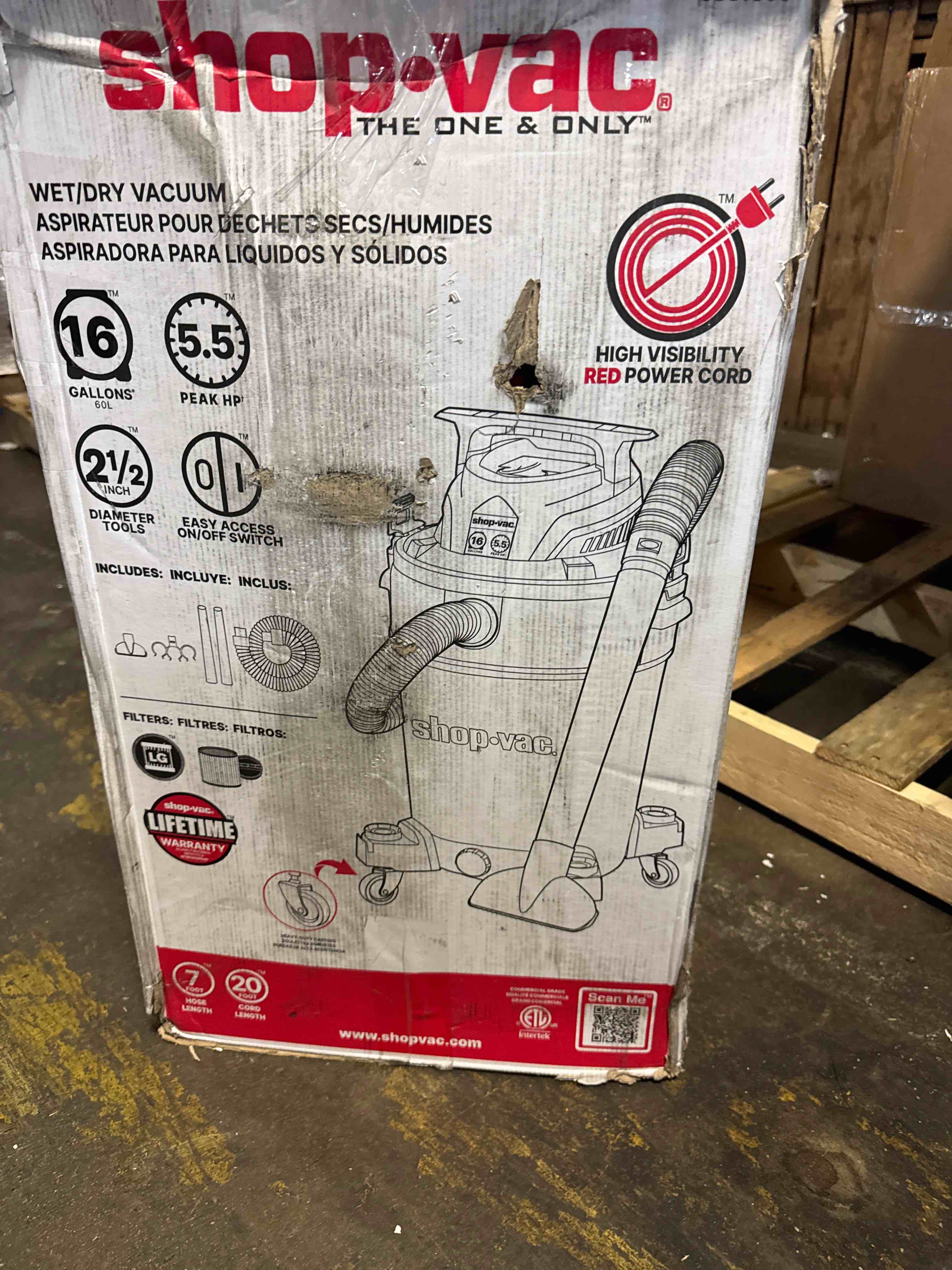 Condition photo showing As Is for shop-vac 5761311 12-gallon wet/dry shop vacuum, 6 peak hp 12 gallon