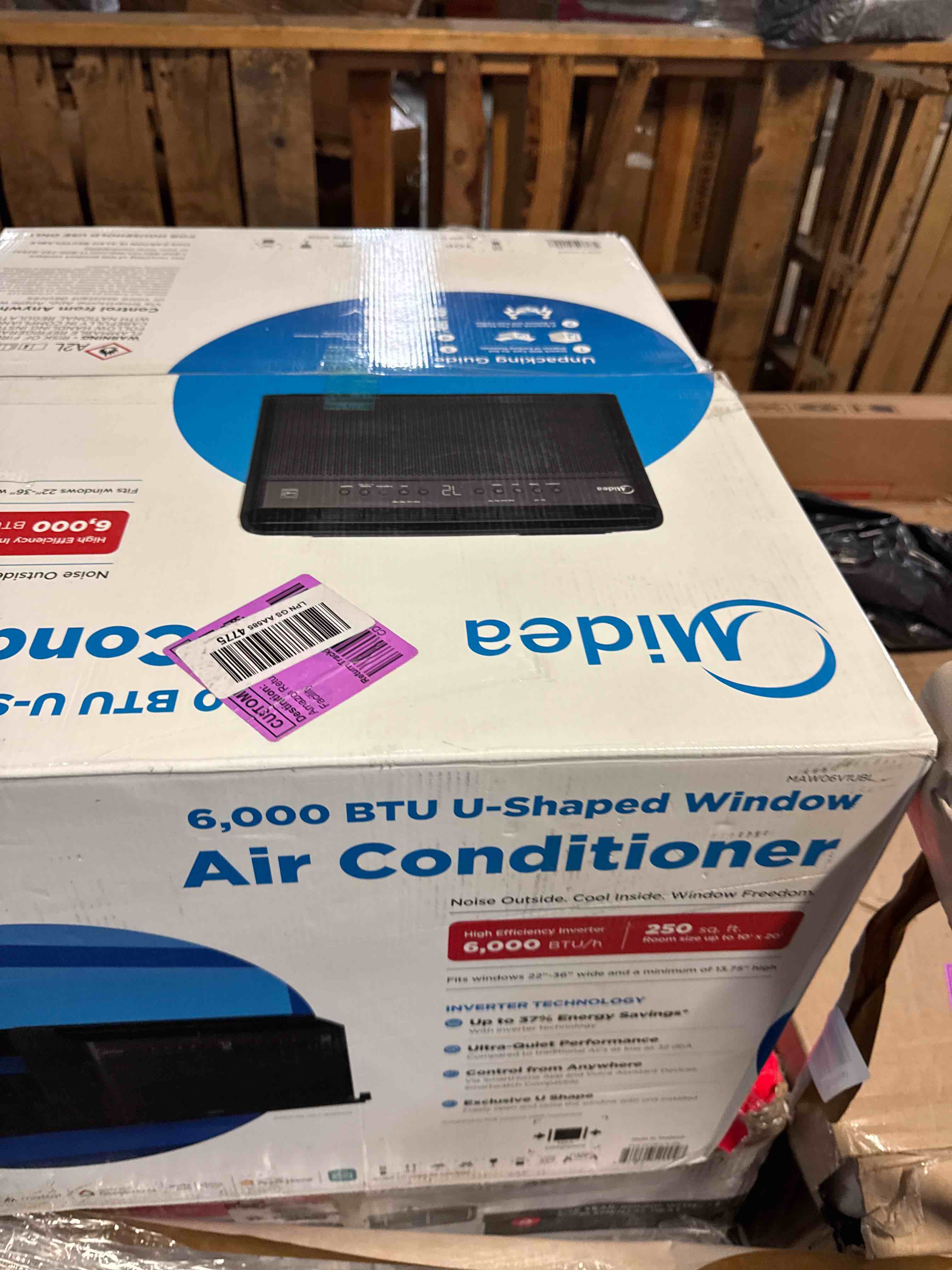 Condition photo showing New/Like New for jet black limited edition midea u shaped window air conditioner for bedroom – 6000 btu, smart control, inverter technology – room darkening side vents – ultra quiet innovative window-friendly design