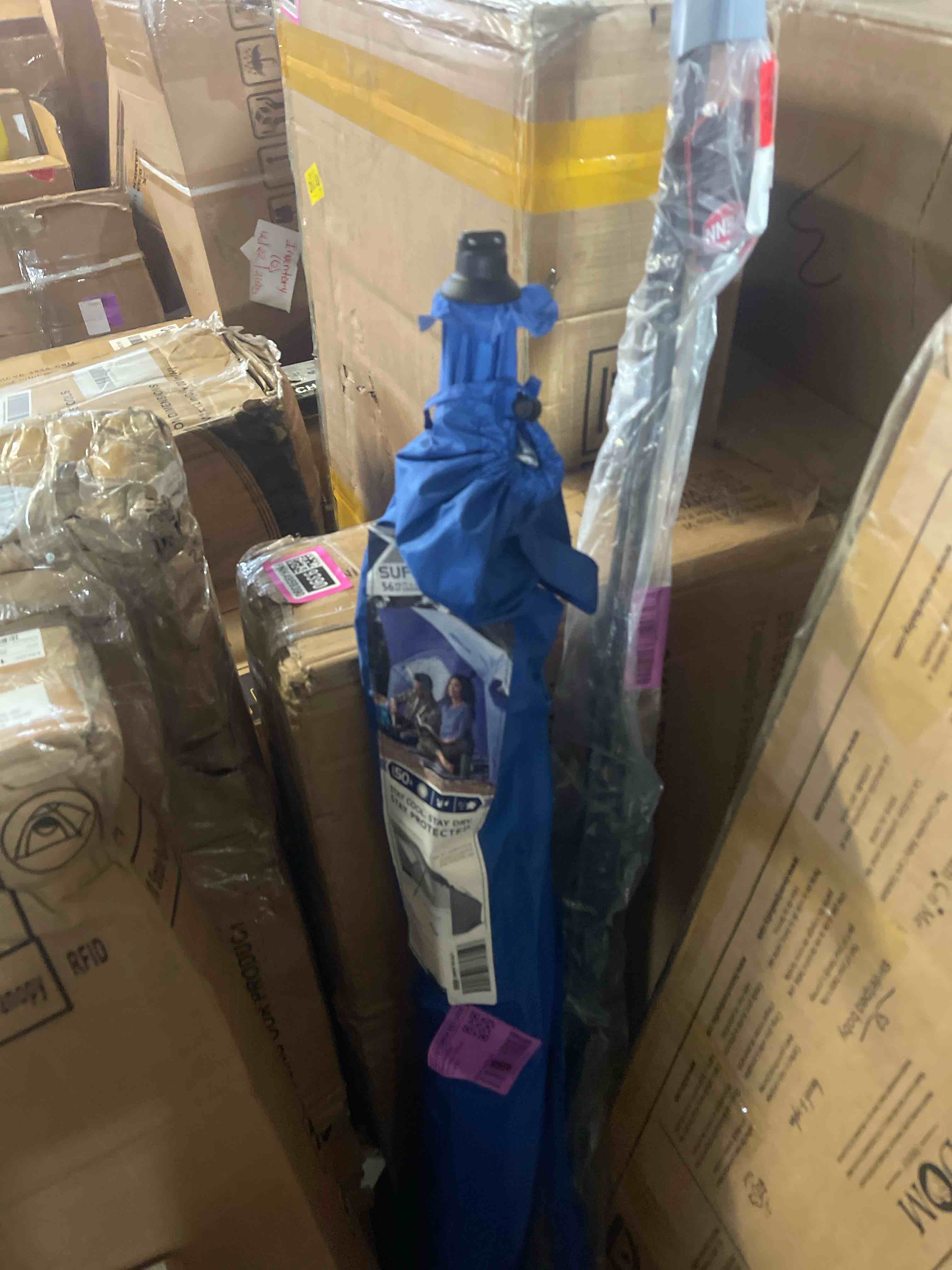 Condition photo showing New/Like New for sport-brella super-brella upf 50+ sun and rain canopy umbrella, 8 foot portable beach shelter with side panels, wind flaps, and carry bag, blue