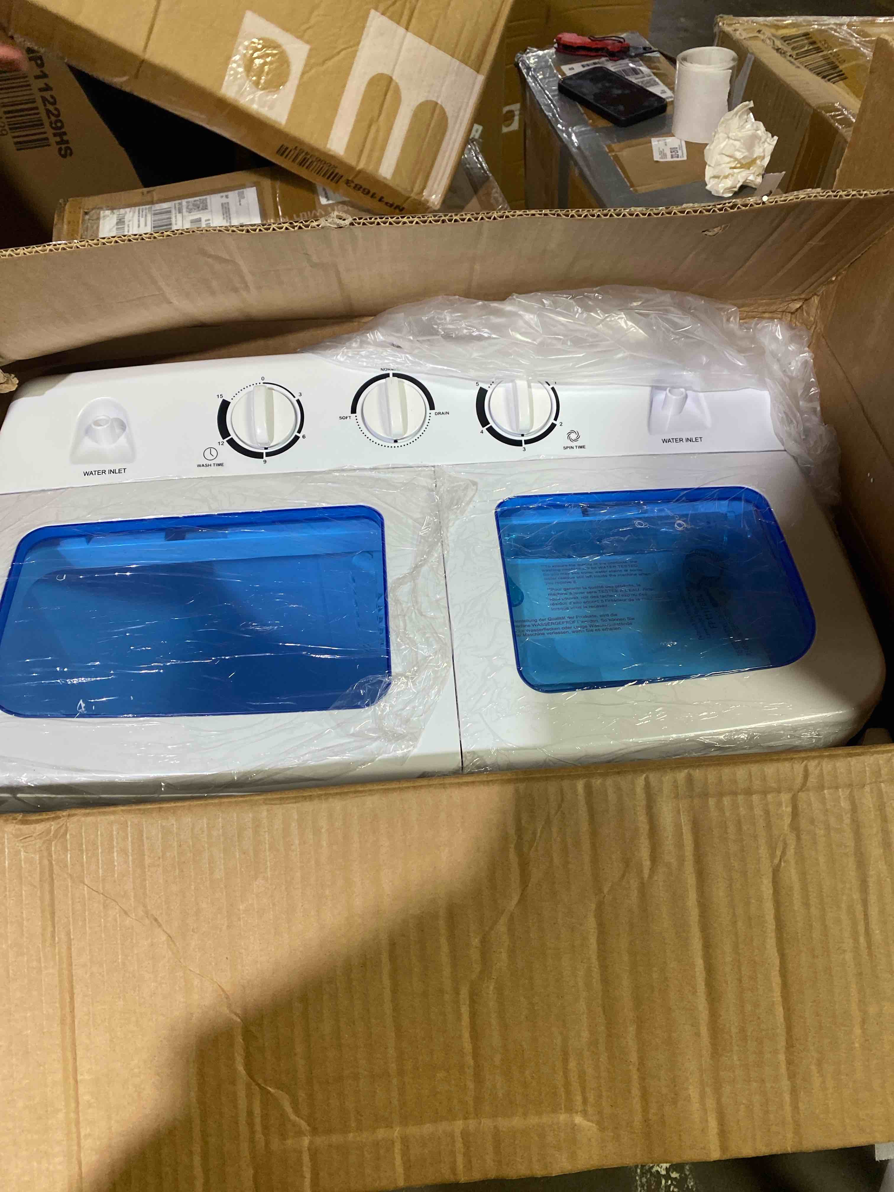 Condition photo showing New/Like New for giantex portable mini compact twin tub washing machine 20lbs washer spain spinner portable washing machine, blue+ white