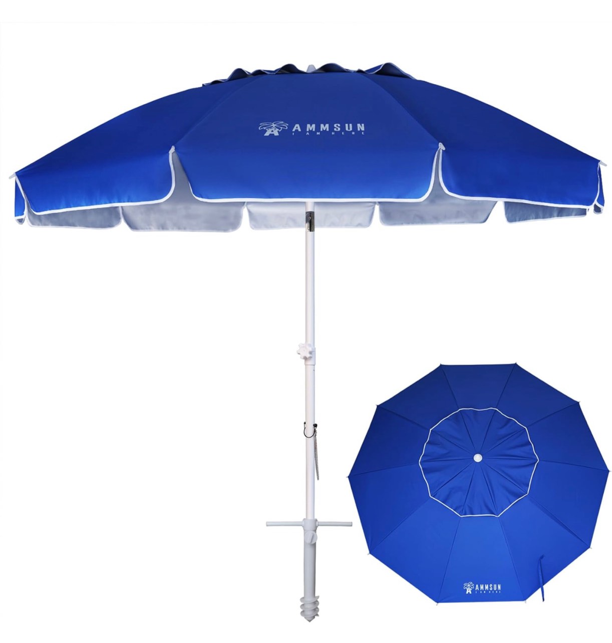 AMMSUN 8FT Large Beach Umbrella with sand anchor, Heavy Duty High Wind Portable Outdoor Umbrellas with UPF50+ UV Protection,Air Vents, Push Button Tilt Pole, Windproof Sunshade Shelter for Patio Garden Beach Pool Backyard