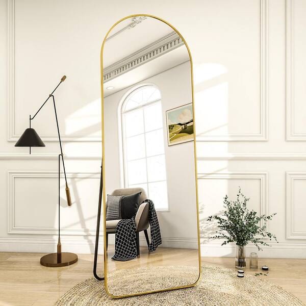 21 in. W x 64 in. H Arched Gold Aluminum Alloy Framed Rounded Full Length Mirror Standing Floor Mirror