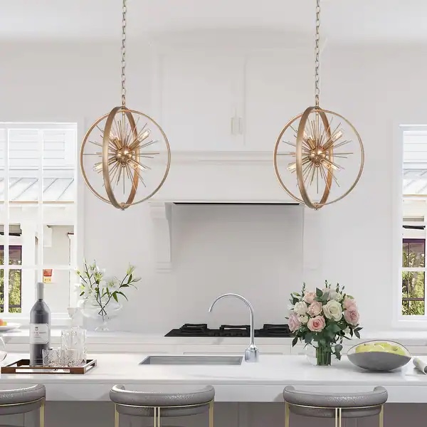 Kenira Modern 6-light Sputnik Chandelier Orb Sunburst Pendant Lights for Dining Room - D18.1'' x H80.5''