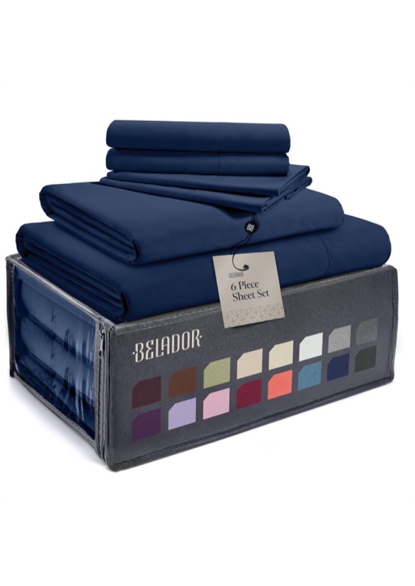 BELADOR Silky Soft Bed Sheet Set - Luxury 6 Piece for King Size Bed, Secure-Fit Deep Pocket with Elastic, Breathable Hotel Sheets and Pillowcase Set, Wrinkle Free Oeko-TEX Sheets