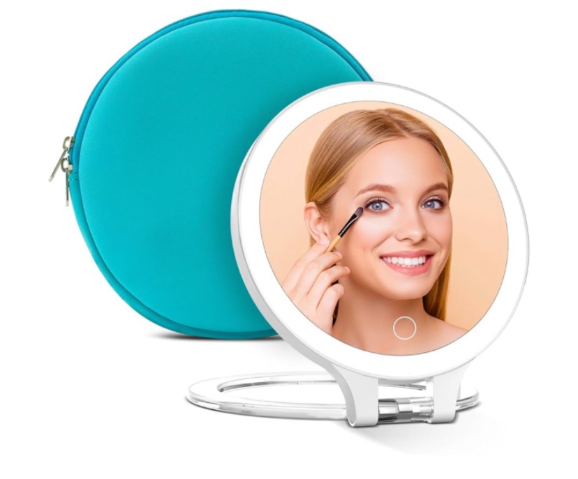 Rechargeable Magnifying Makeup Mirror 10X/1X Double Sided Lighted Travel Makeup Mirror with 3 Color 