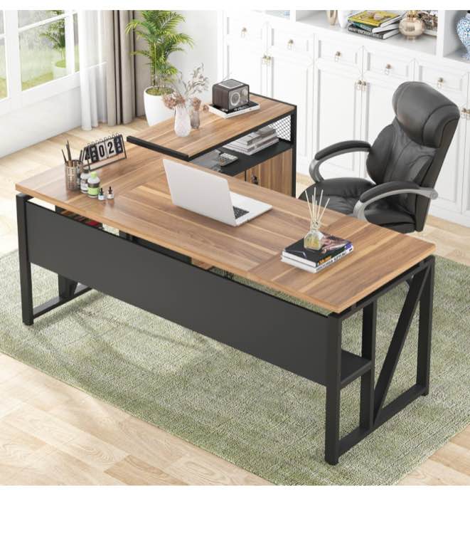 Tribesigns 63" L Shaped Desk with Drawer Cabinet, Executive Computer Desk and lateral File Cabinet, 2 Piece Home Office Furniture with Drawers for Hanging File, Doors with Locks (Brown, 63 inches)