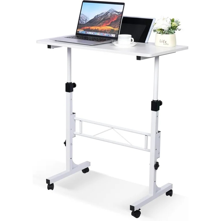 Standing Desk Adjustable Height, Mobile Stand Up Desk with Wheels Small Computer Desk Rolling Desks, Portable Laptop Standing Table for Home Office Study Bedroom
