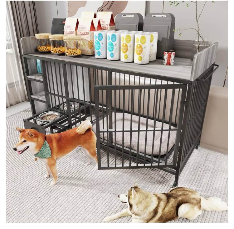 Large Dog Crate Furniture With Storage Rack And Drawers (Box is damaged, product is not)