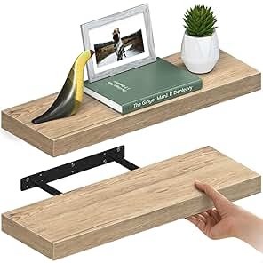 Ballucci 48 Floating Shelves 2-Pack Wood Wall Shelf Set with Invisible Brackets 8 Deep Oak Finish