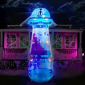 Joiedomi 12 FT Tall Halloween Inflatable UFO Outdoor Decoration, Halloween Blow Ups for Yard UFO Halloween Decor with LEDs for Halloween Decorations Outside, Halloween Lawn Inflatables