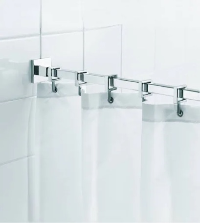 Croydex AD116441AZ Luxury Contemporary Aluminum Square Shower Rod Rail with Curtain Hooks, 98.4", Chrome, 98"
