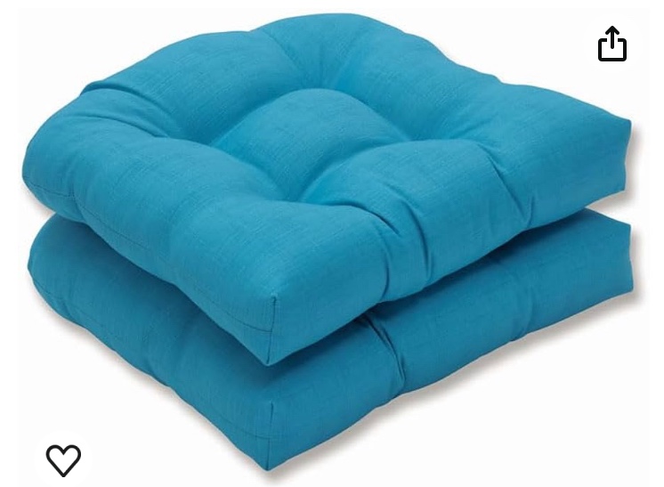 Pillow Perfect Monti Chino Solid Indoor/Outdoor Wicker Patio Seat Cushion Reversible, Weather and Fade Resistant, Round Corner - 19" x 19", Blue, 2 Count