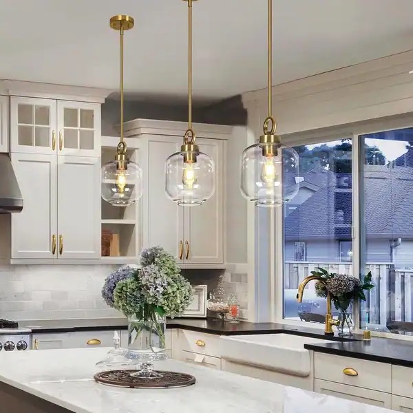 Cavitt Mid-century Modern Unique Pendant Lights Farmhouse Glass Kitchen Island Lighting - D 7.8'' x H 75.2''