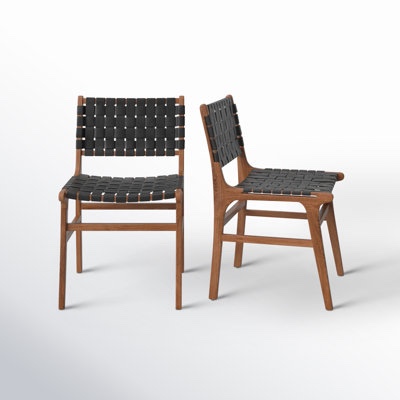 Set of 2 Taika Woven Leather Dining Chair Black - Safavieh