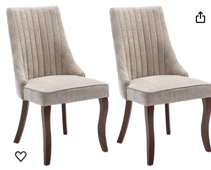 Dining Chairs Set of 2 Linen Channel Tufted Kitchen Dining Room Chair with Curved Solid Wood Legs, Comfortable Fabric Upholstered Dining Chair for Dining Room, (Rustic Beige, 2pc)
