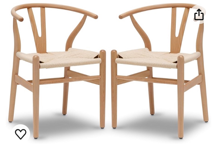 Poly and Bark Weave Modern Wooden Mid-Century Dining Chair, Hemp Seat, Natural (Set of 2)