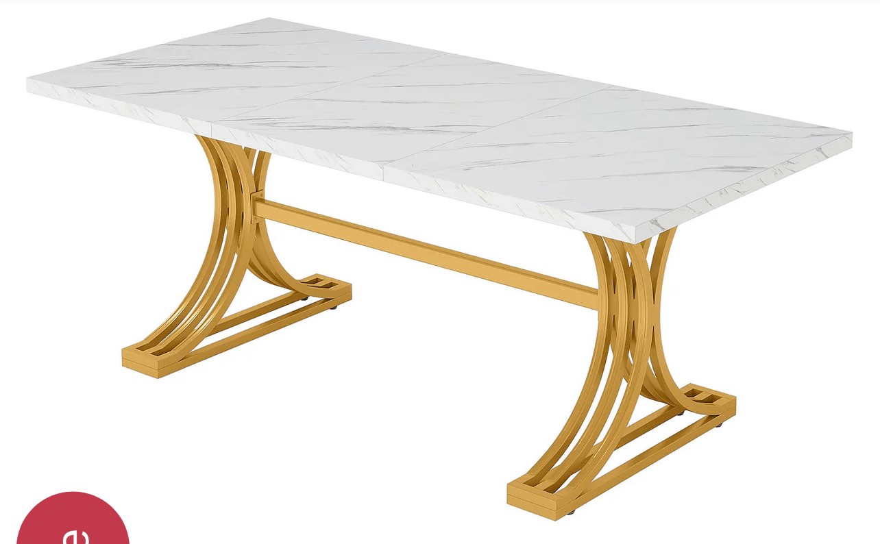 63" Modern Dining Table with Faux Marble Tabletop & Metal Leg's