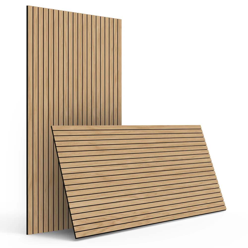 INNO STICKERS 4-Piece Wood Slat Wall Panel for Interior Wall Decor Noise Cancelling 47.2" x 23.6" Peel and Stick Acoustic Decorative 3D Sound Absorbing Wall Paneling, Natural Oak