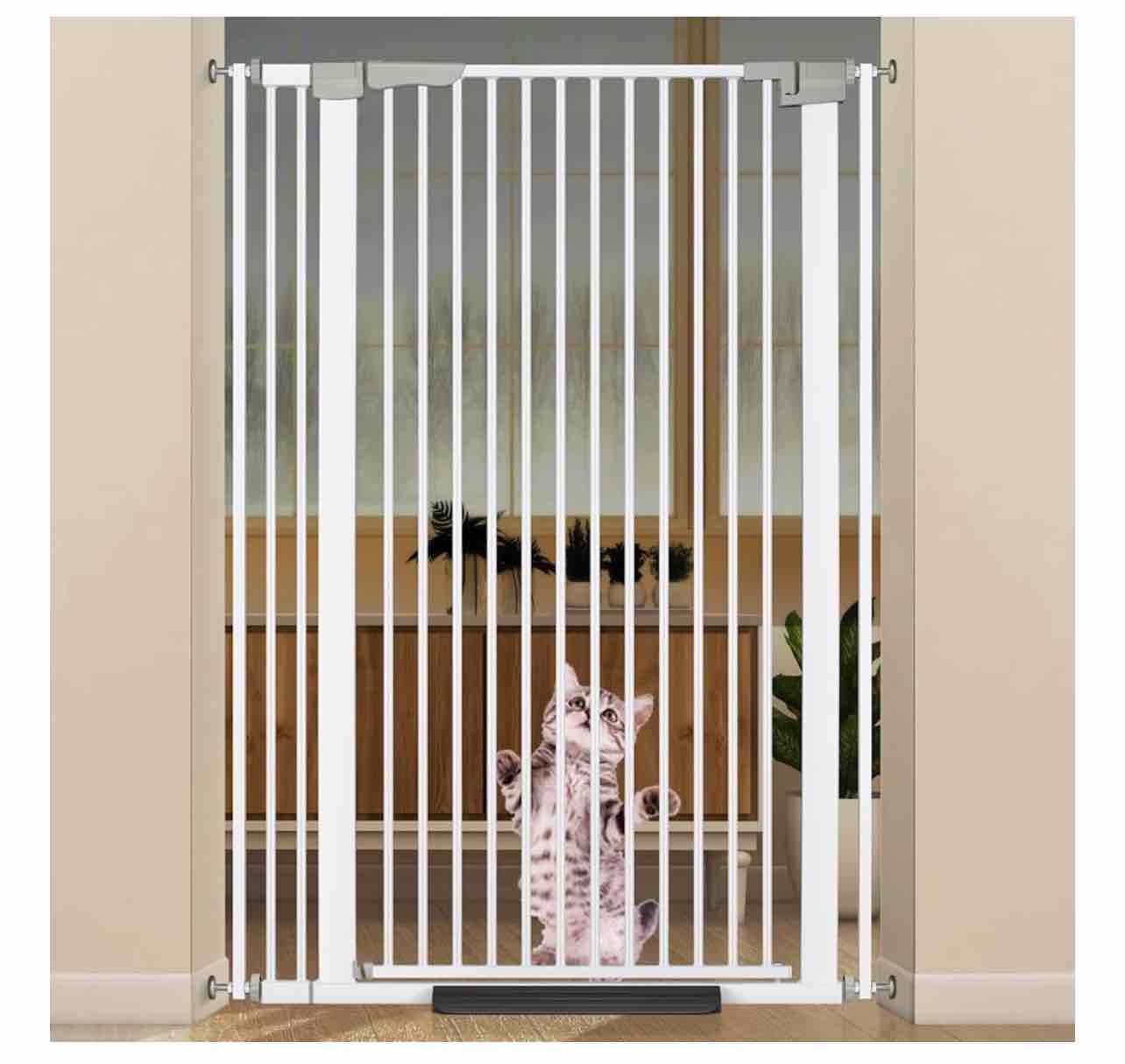 51.18" Extra Tall Cat Gate for Doorway, 30.5"-40" Auto Close Pet Gate Include 2.75" and 5.5" Extension Kits, No Drilling Pressure Mount Kit, Suitable for Doorways or Kitchen, New White