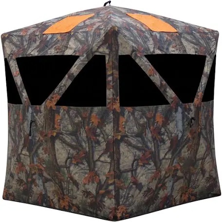 Barronett Blinds Road Runner, Portable Hunting Blind, Pop-Up Hub Blind, Zipperless Windows, Lightweight, 2-Person, Bloodtrail Woodland, 67" x 71" x 71", RR200BT