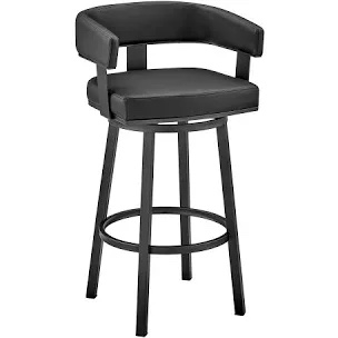 Nathan James Cohen Mid-Century Modern Leather Bar Stool, Counter Height Chair in Solid Wood Frame with Footrest and Woven Leather Back for Kitchen, Black