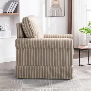 Manel 33.5" W Modern Soft Wide Upholstered Striped Swivel Arm Accent Chair